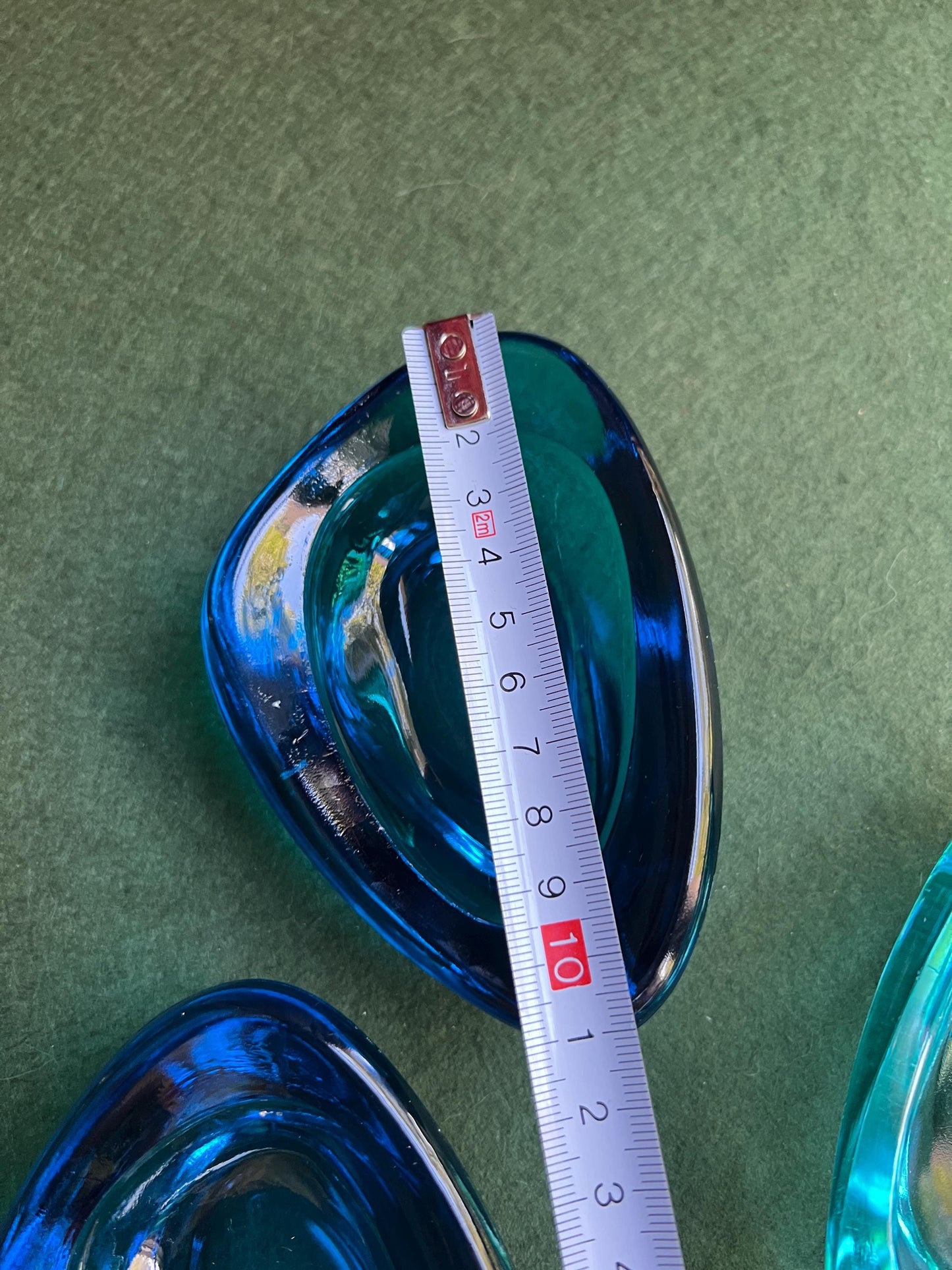 Vintage glass ashtrays trinket dishes. Sklo Union glass. 1x Turquoise blue 2x cobalt blue triangular glass nut bowls. Sold separately.