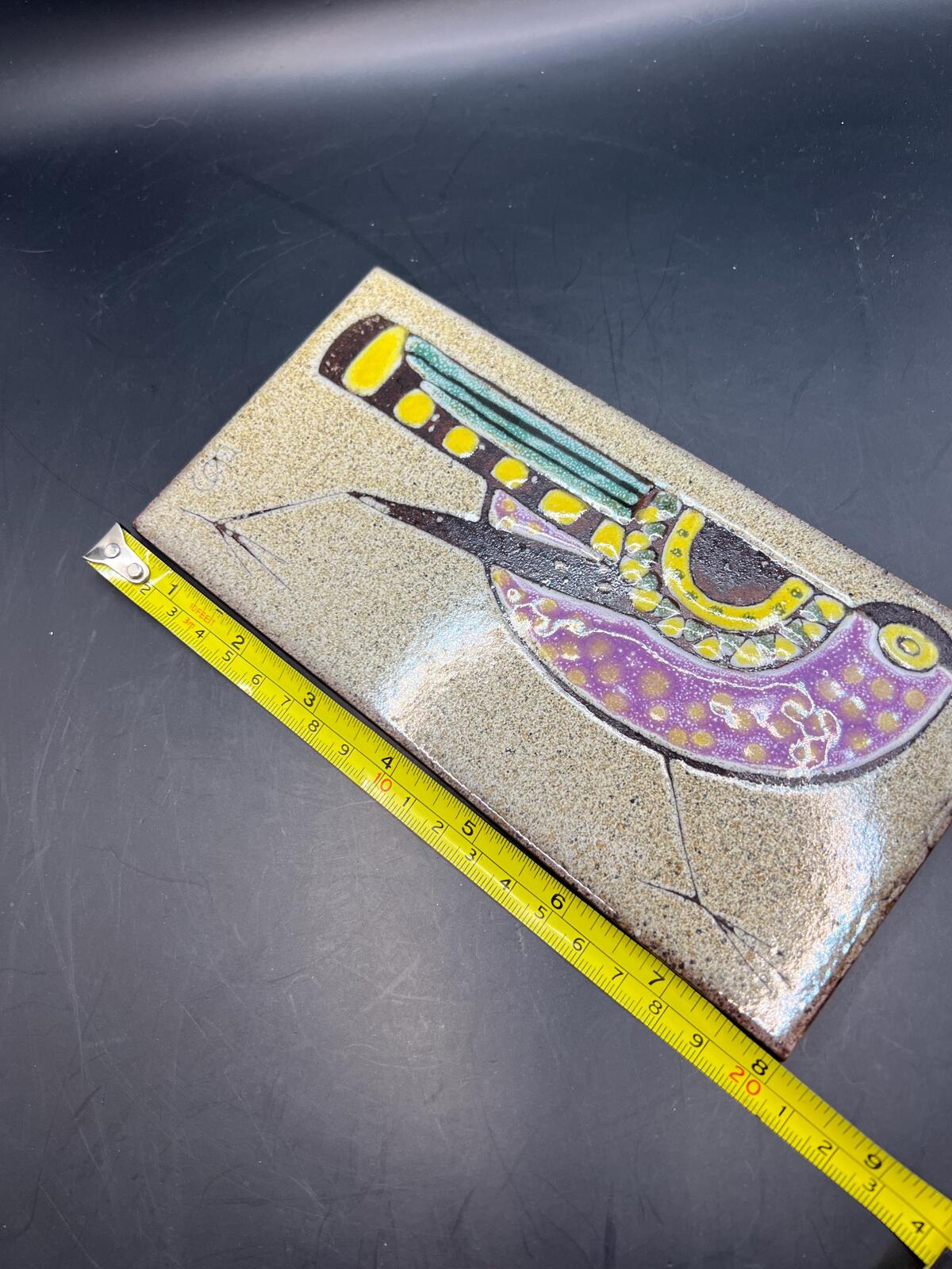Vintage ceramic bird tile. Cristina Shepherd signed tile trivet.