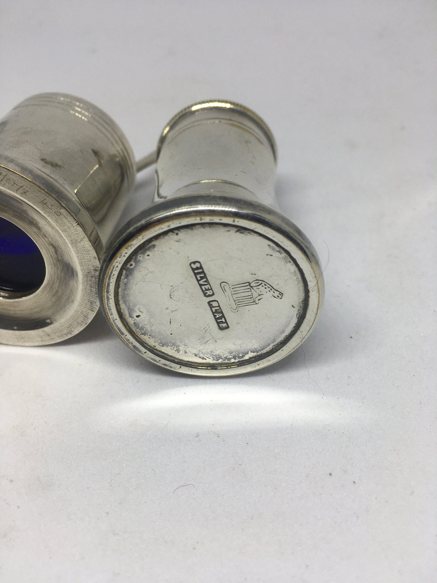 Vintage Cruet set, Small silver plated salt pepper mustard cruet set with tiny spoon.