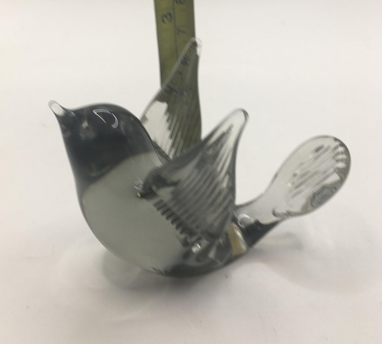 Swedish glass bird. Beautiful Hand blown  art glass bird. Reijmyre glass Sweden. Smoky grey flying bird paperweight. Baby bird figurine.