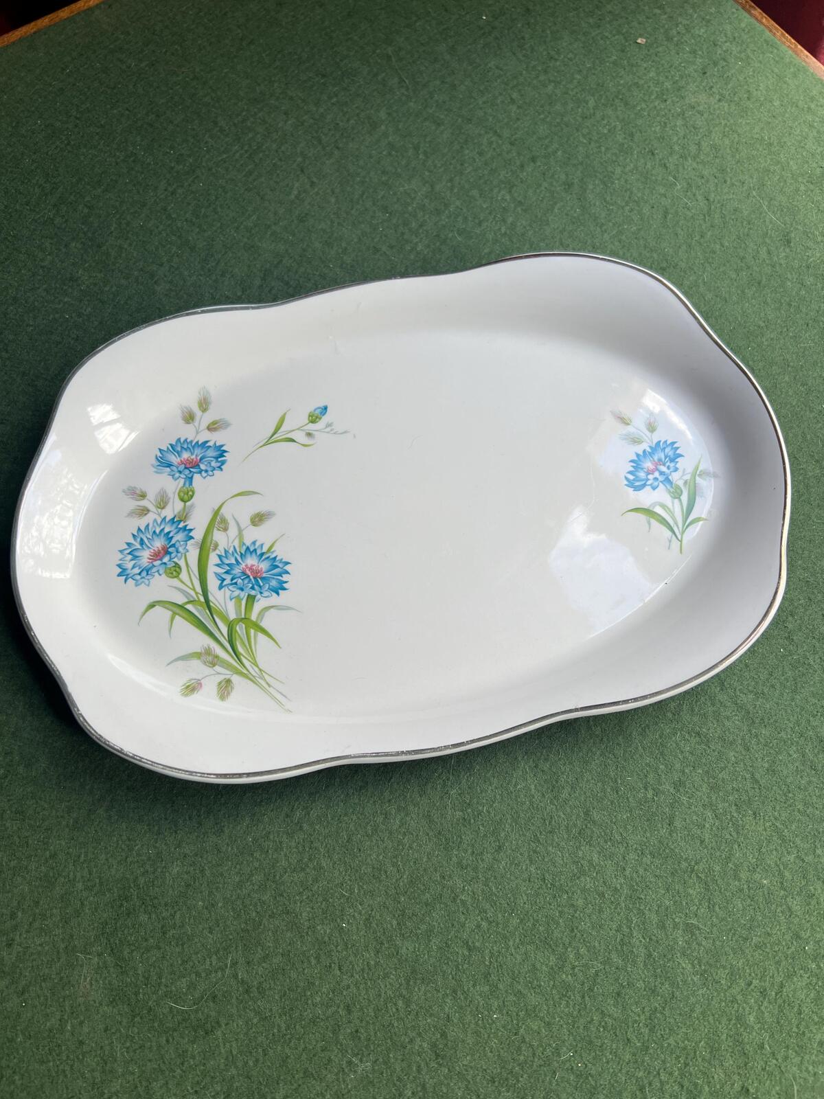 Ceramic sandwich platter tray. Blue cornflower Glo-White Alfred Meakin England.