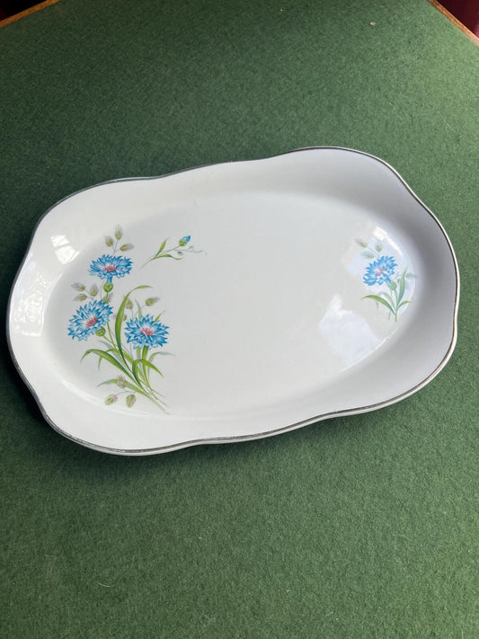 Ceramic sandwich platter tray. Blue cornflower Glo-White Alfred Meakin England.