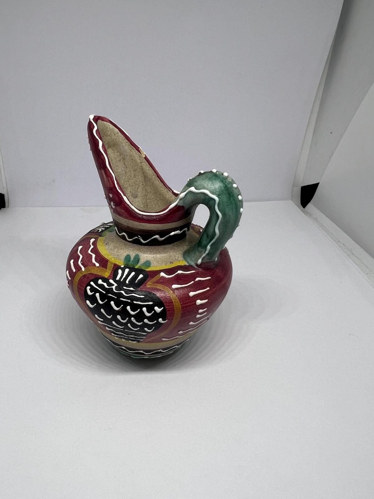 Miniature Italian pitcher. Vibrant Italy folk art decorative mini jug.