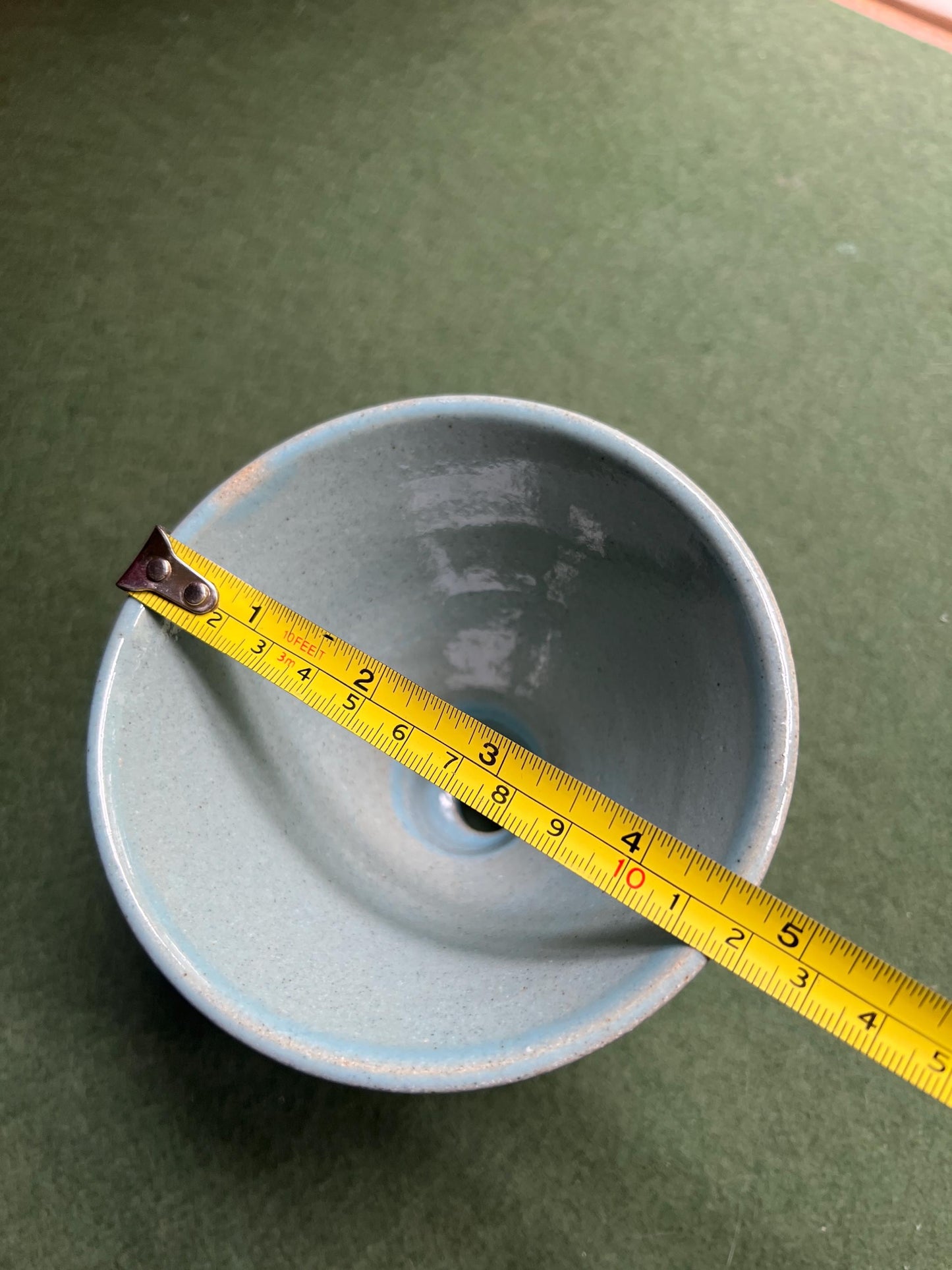 Studio pottery coffee filter holder. Blue grey glaze hand thrown ceramic pour over coffee dripper.  Stamped miczka.