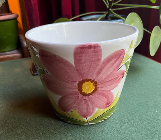 Ceramic planter hand painted flower design Martan Portugal.