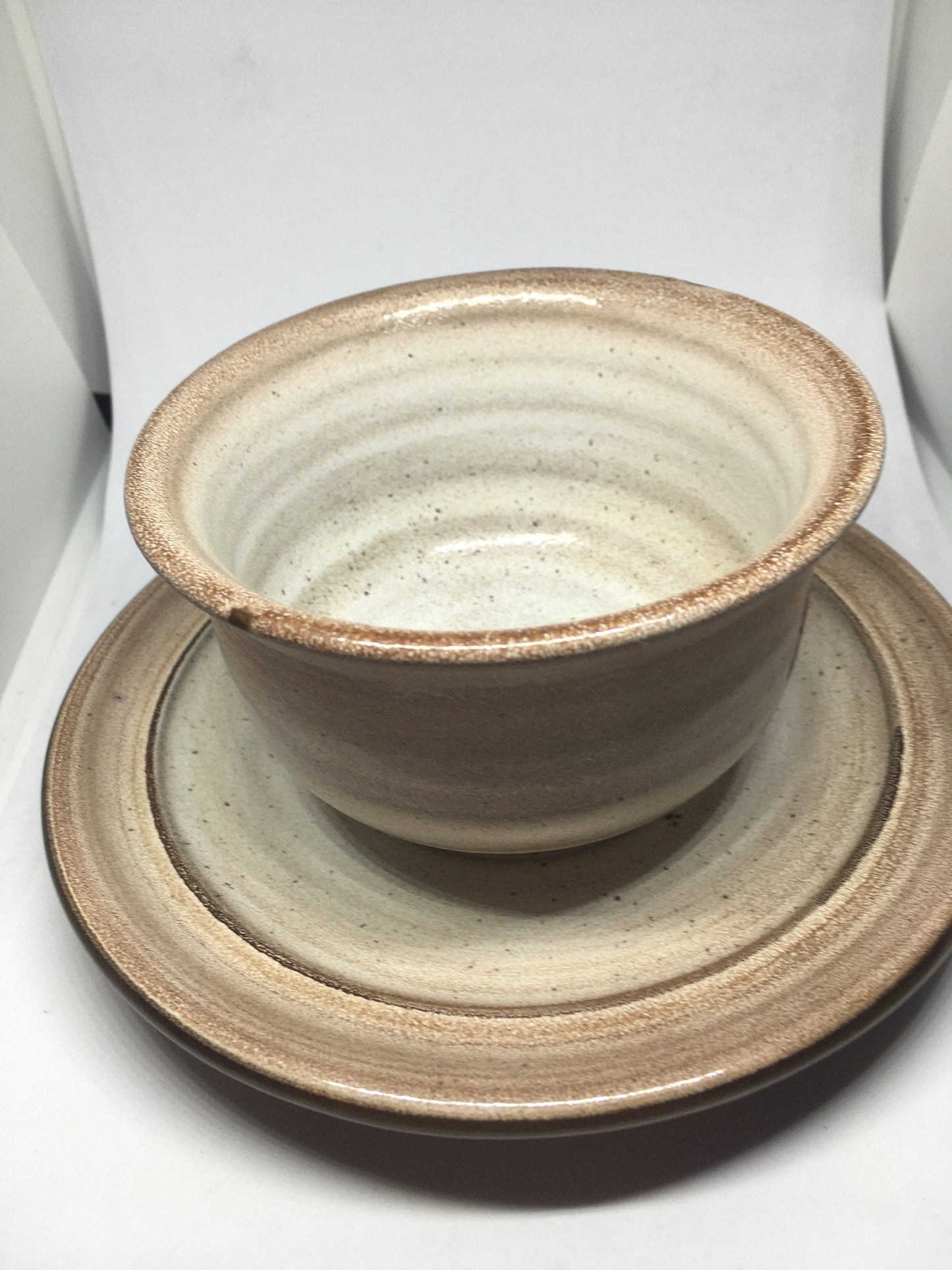 French large ceramic coffee soup mug and saucer. Niderviller France.
