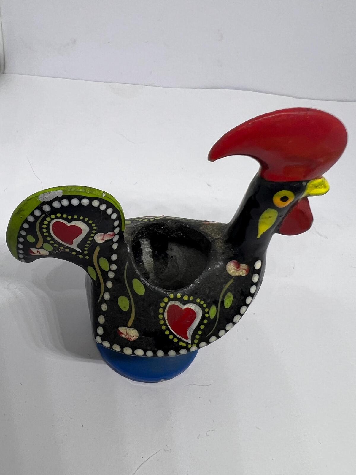 Miniature rooster candle holder. Portuguese folk art Galo de Barcelos.