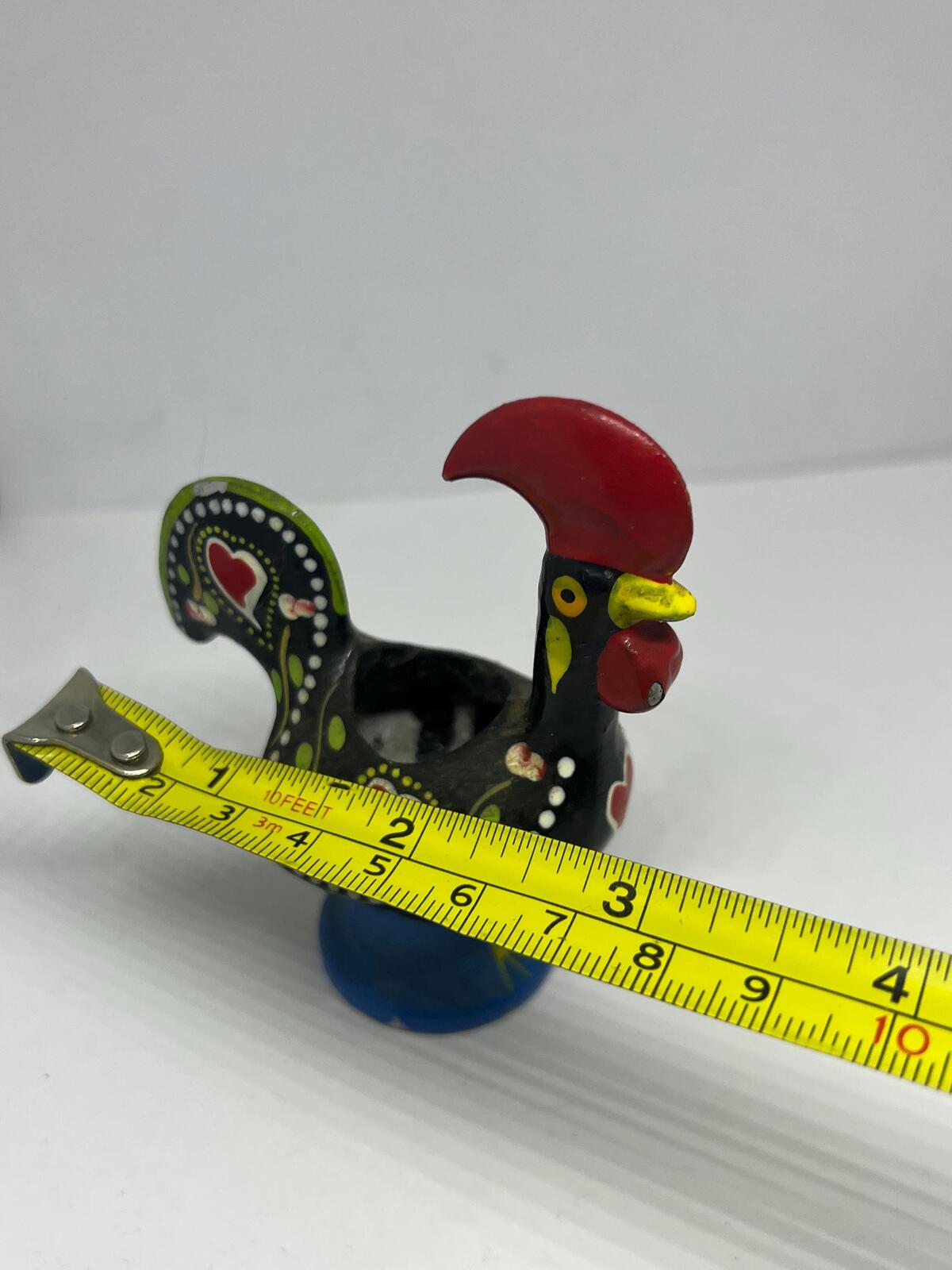 Miniature rooster candle holder. Portuguese folk art Galo de Barcelos.