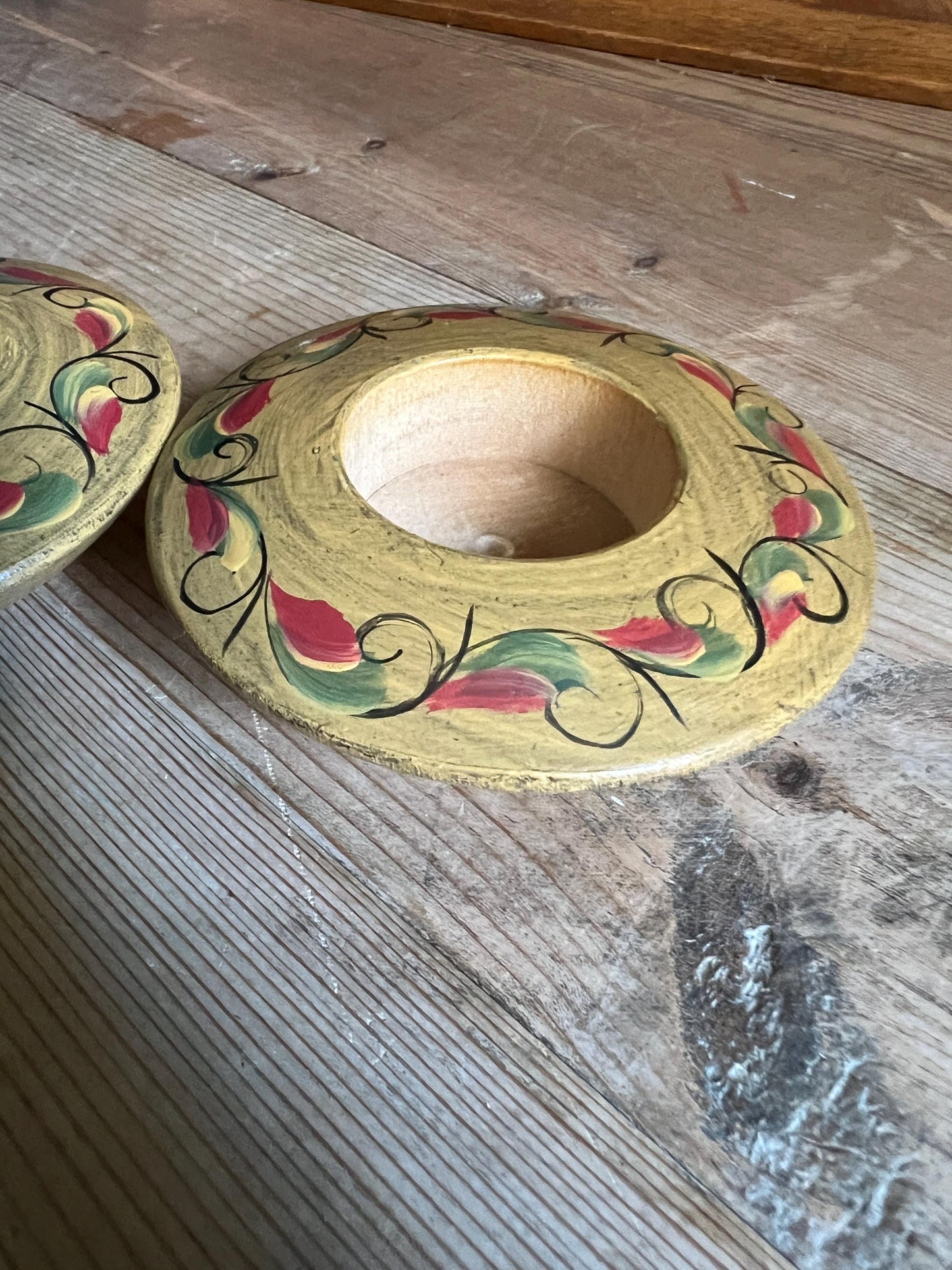 Hand painted rosemaling style votive holders. Norwegian folk art. Sticker Jorunn Øivold