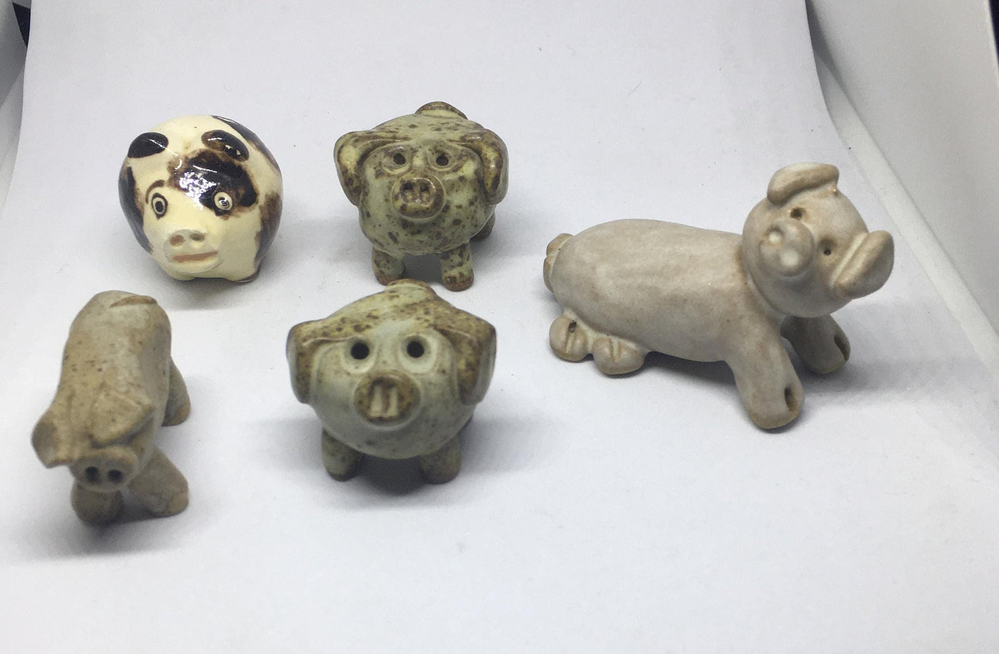Pig figurines. Handmade pig collection. 5 quirky little pottery pigs.