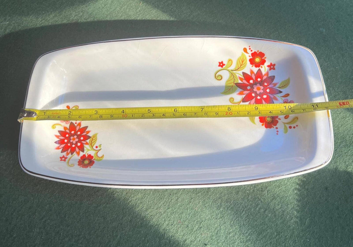 Floral sandwich plate White ceramic with red flower design. Made in Romania.