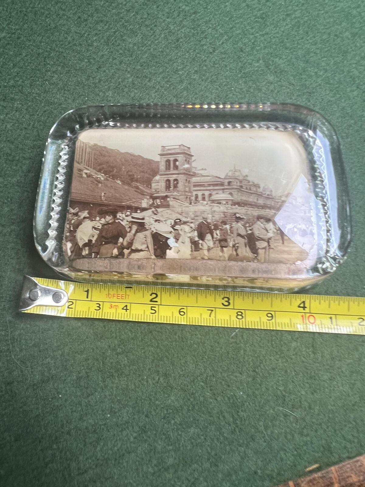 Victorian souvenir paperweight. Photographic Scarborough scene.