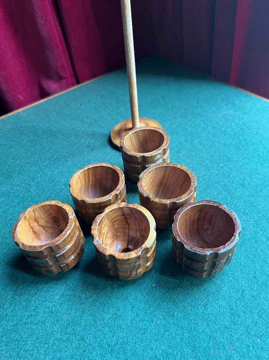 Vintage Wooden Egg Cups Tower 60s Set Of 6 stackable eggcups with holder