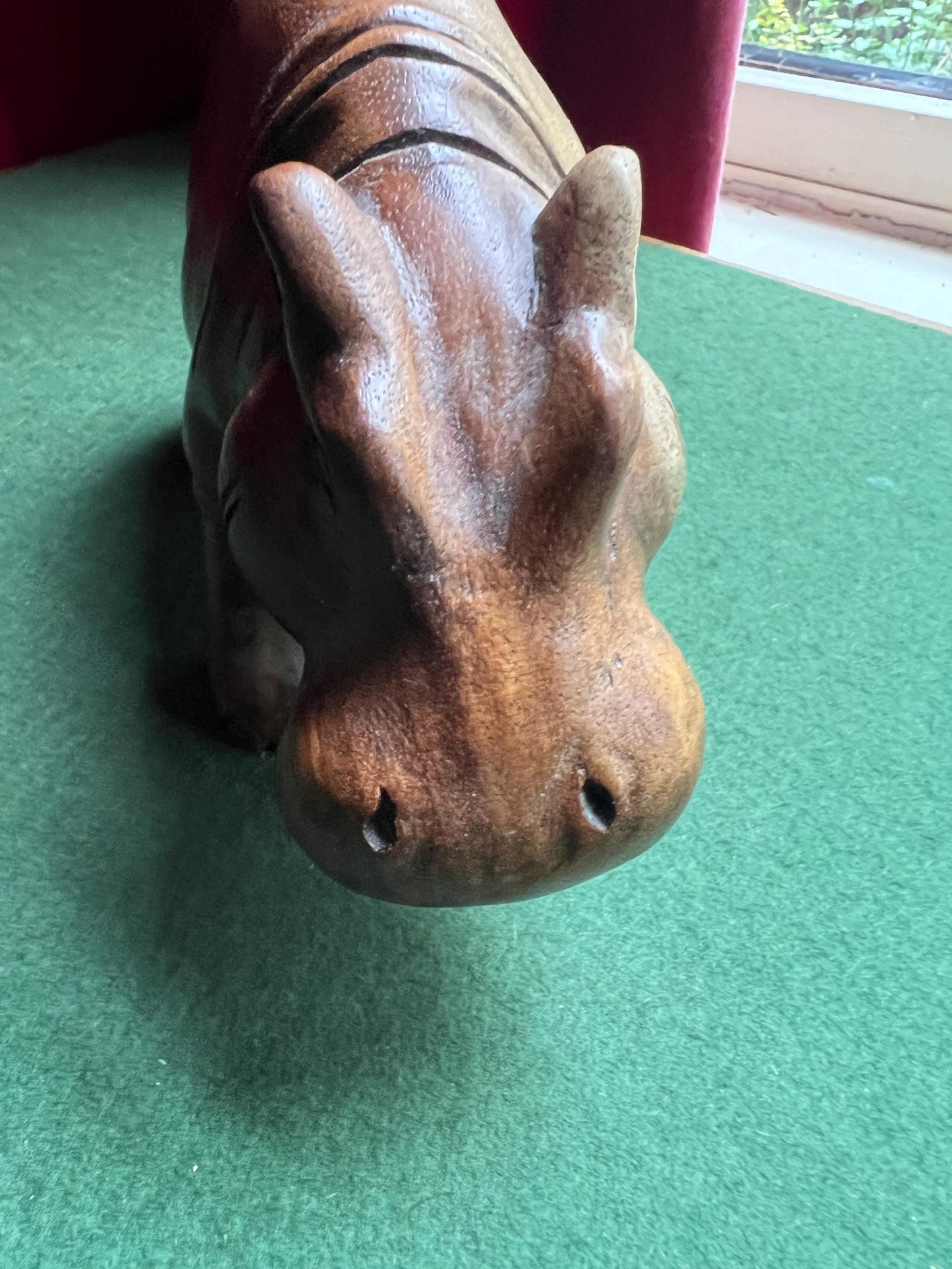 Vintage hand carved wooden hippo figurine. Treen house hippo ornament.