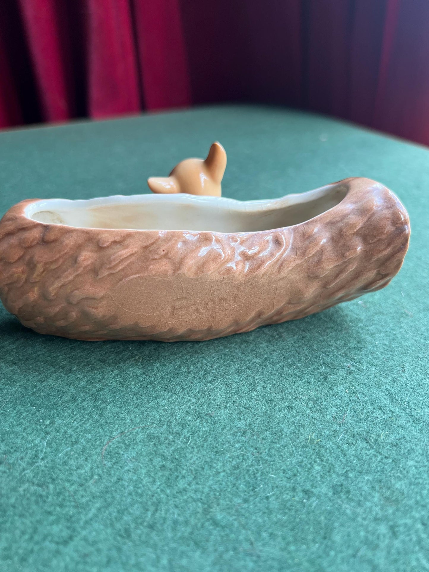 Posy vase planter. Baby deer by a log. Stamped Hornsea Fauna Royal.