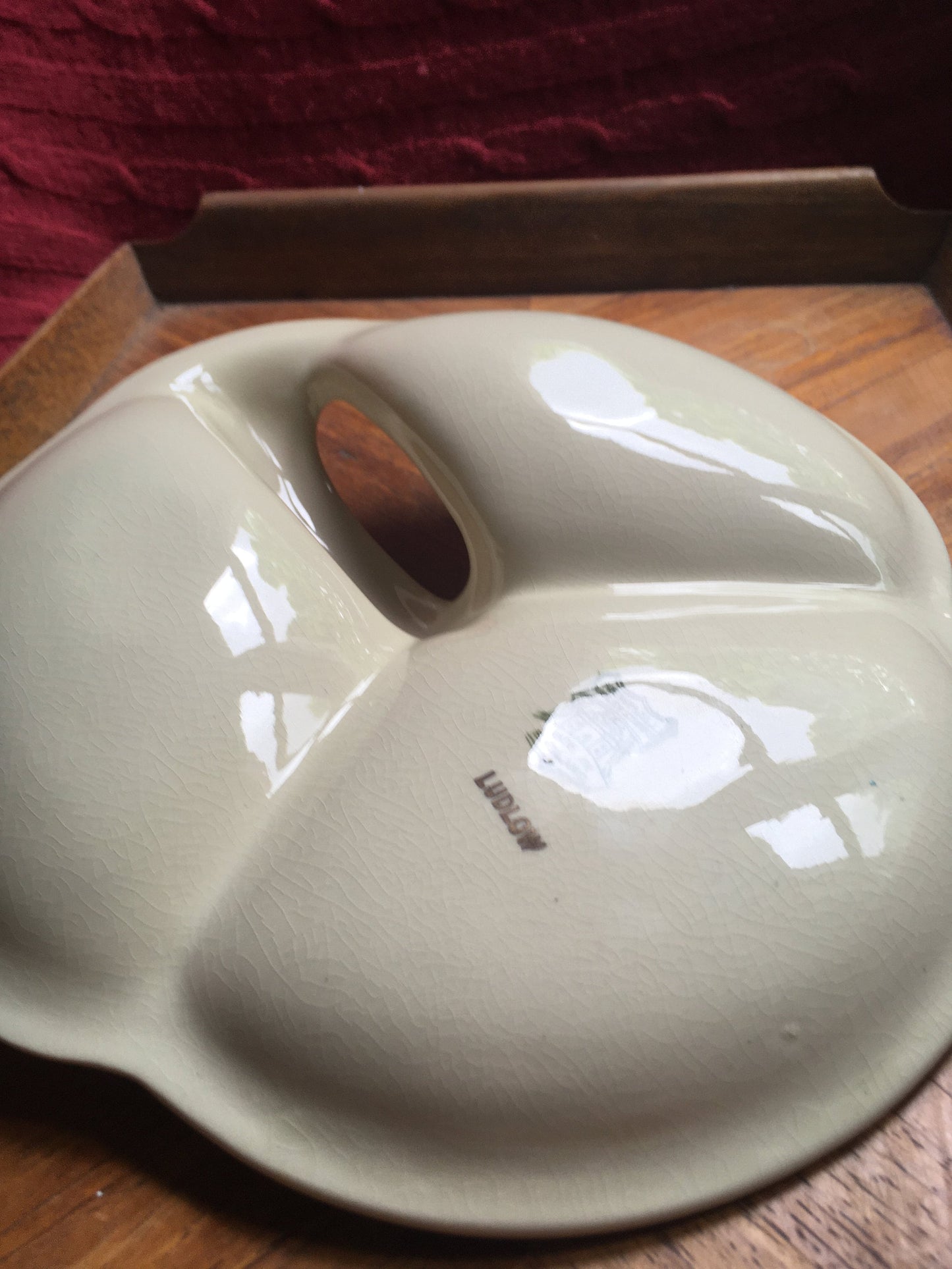Beautiful tri-part handled trinket bowl. Stamped Newhall Langley Staffs. 'Ludlow'