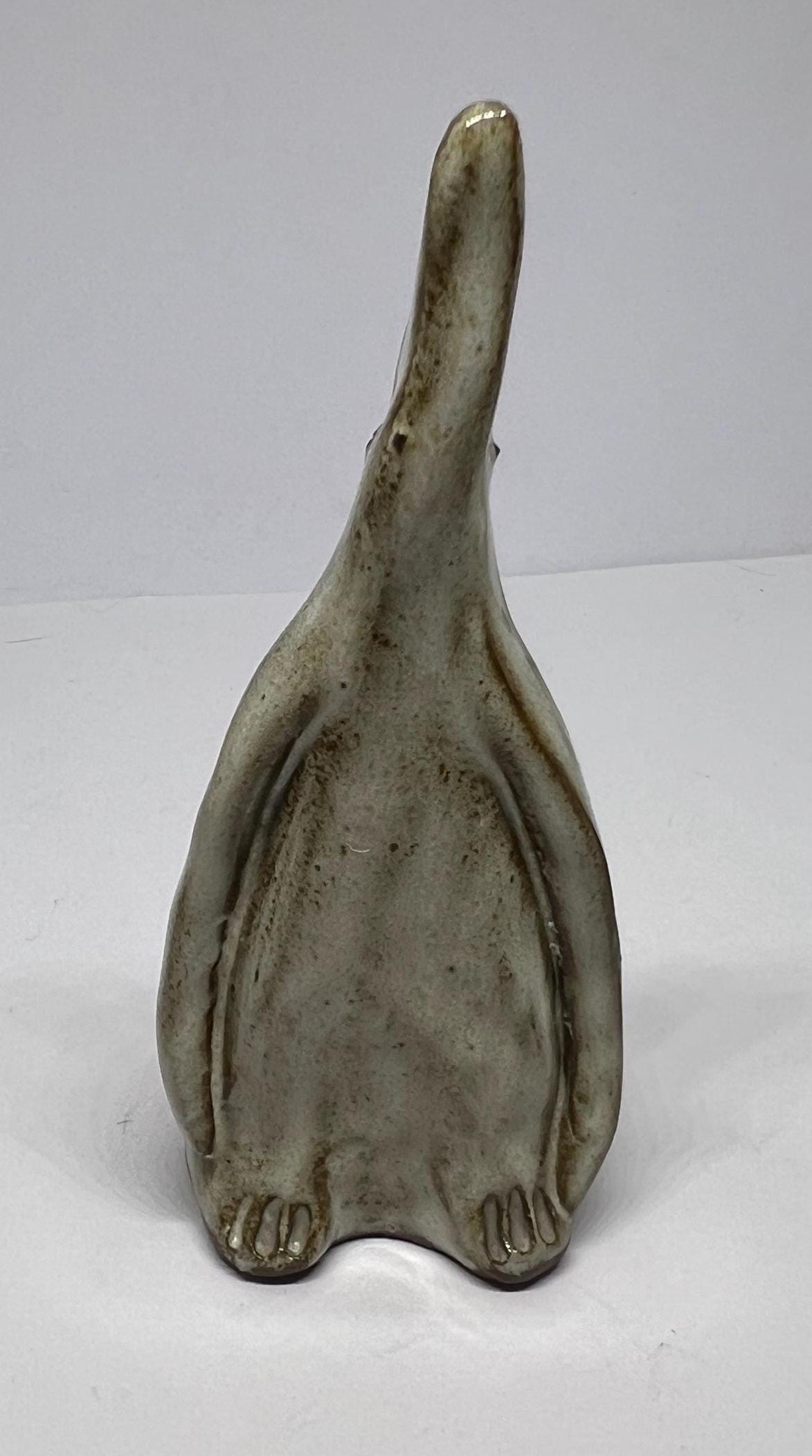 Quirky penguin terracotta red ware glazed figurine Sky gazing signed studio pottery penguin