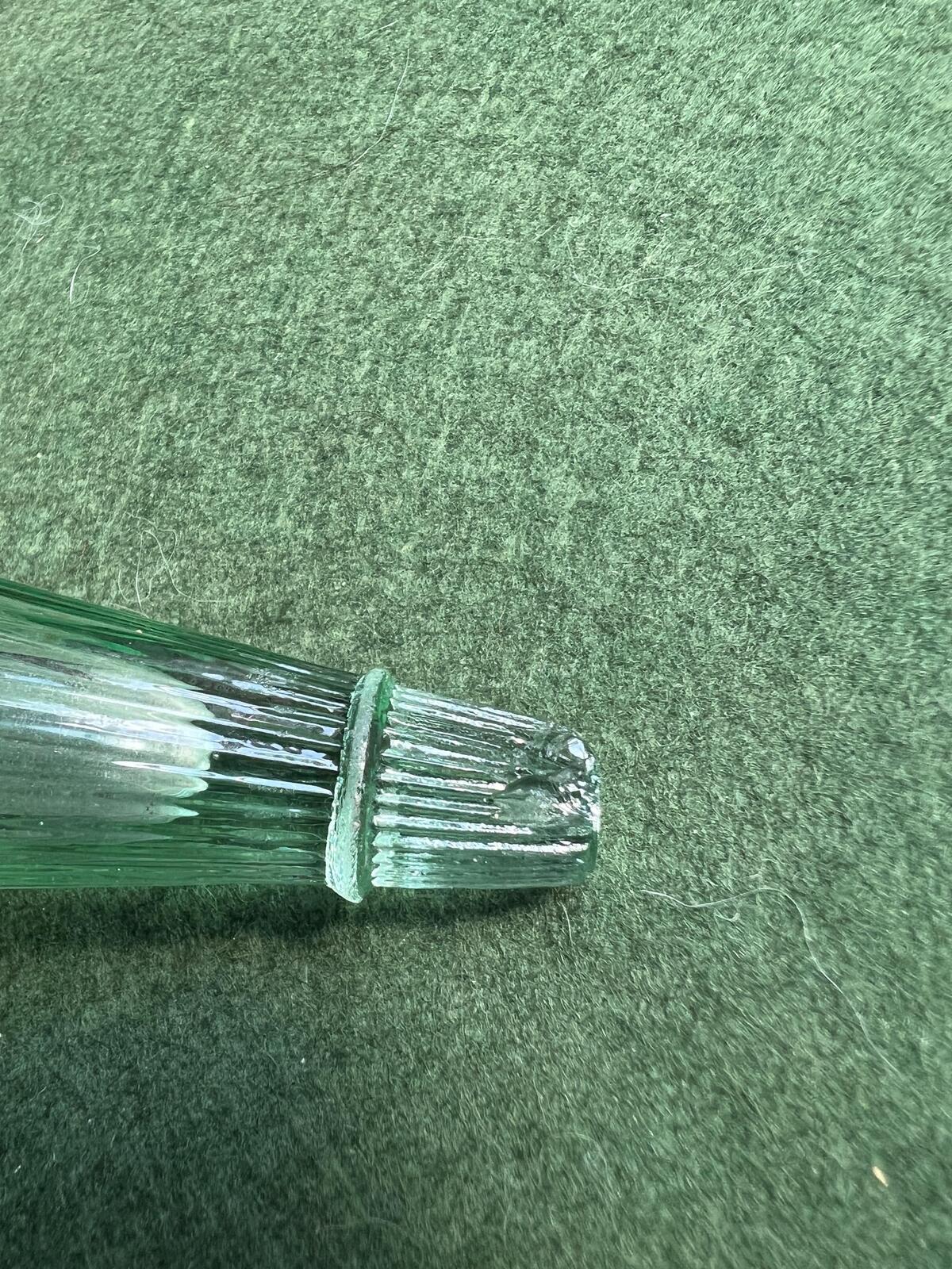 Victorian epergne vase. Green glass on decorative silver plate base. Stamped James Dixon & Sons.