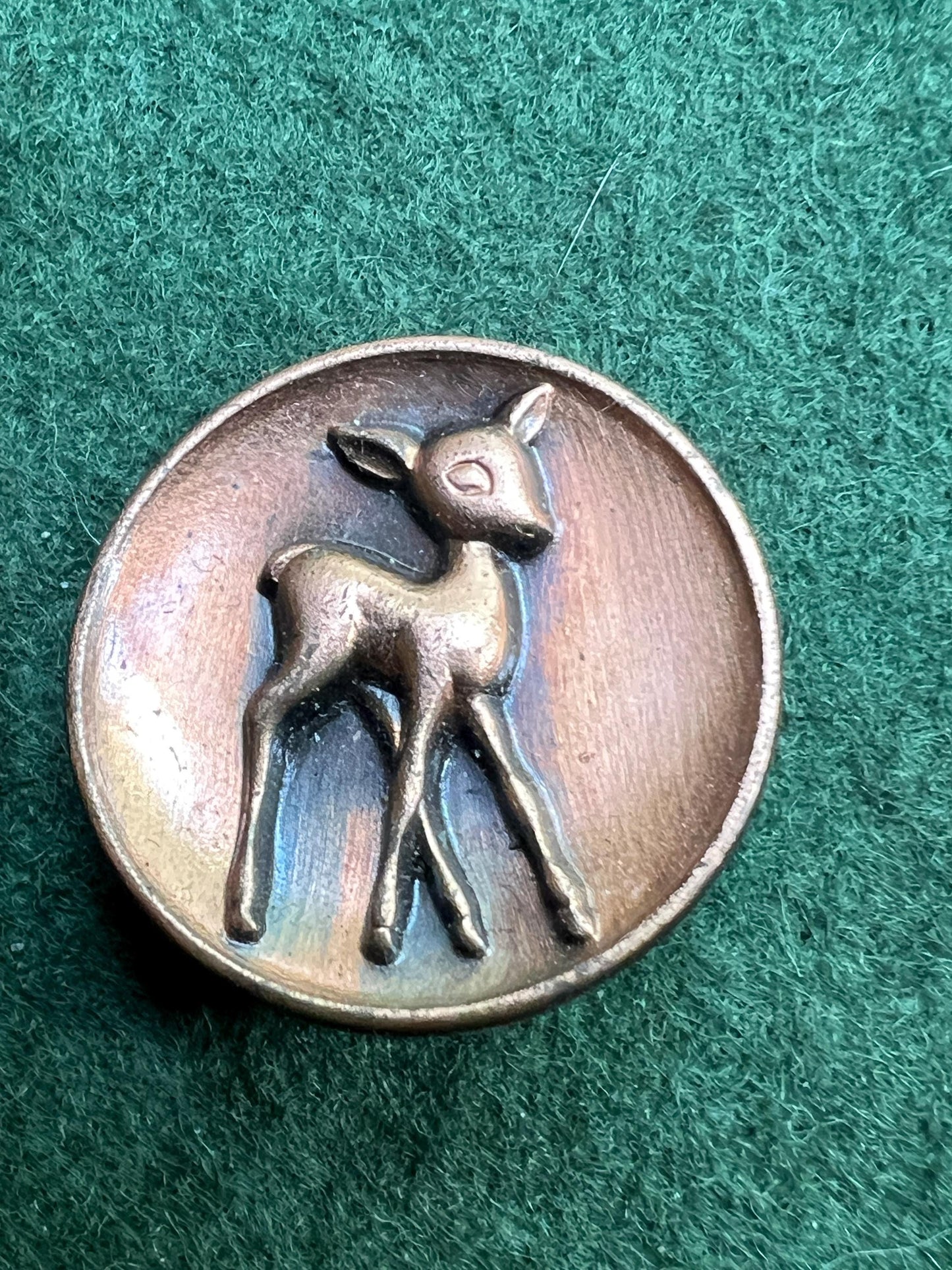 Vintage copper earrings. Clip on round deer foal earrings.