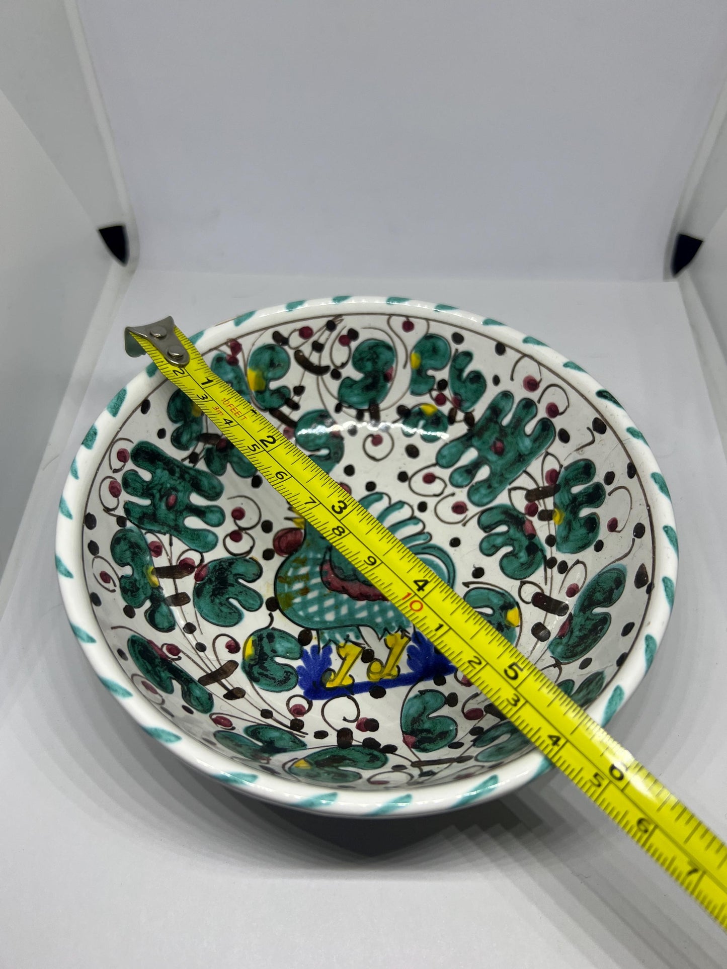 Vintage Italian Olive oil bowl and handled sauce dish. Cockerel Rooster Italian Majolica