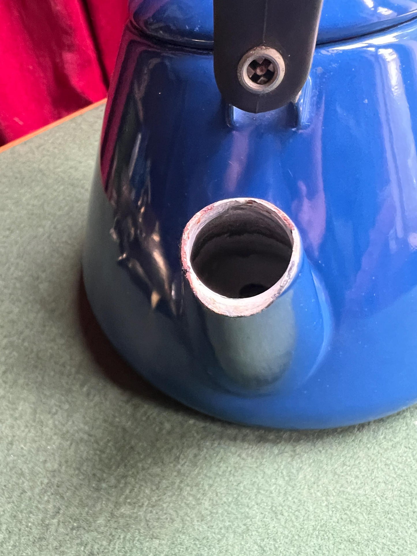 Vintage blue enamel kettle. Stove top kettle.