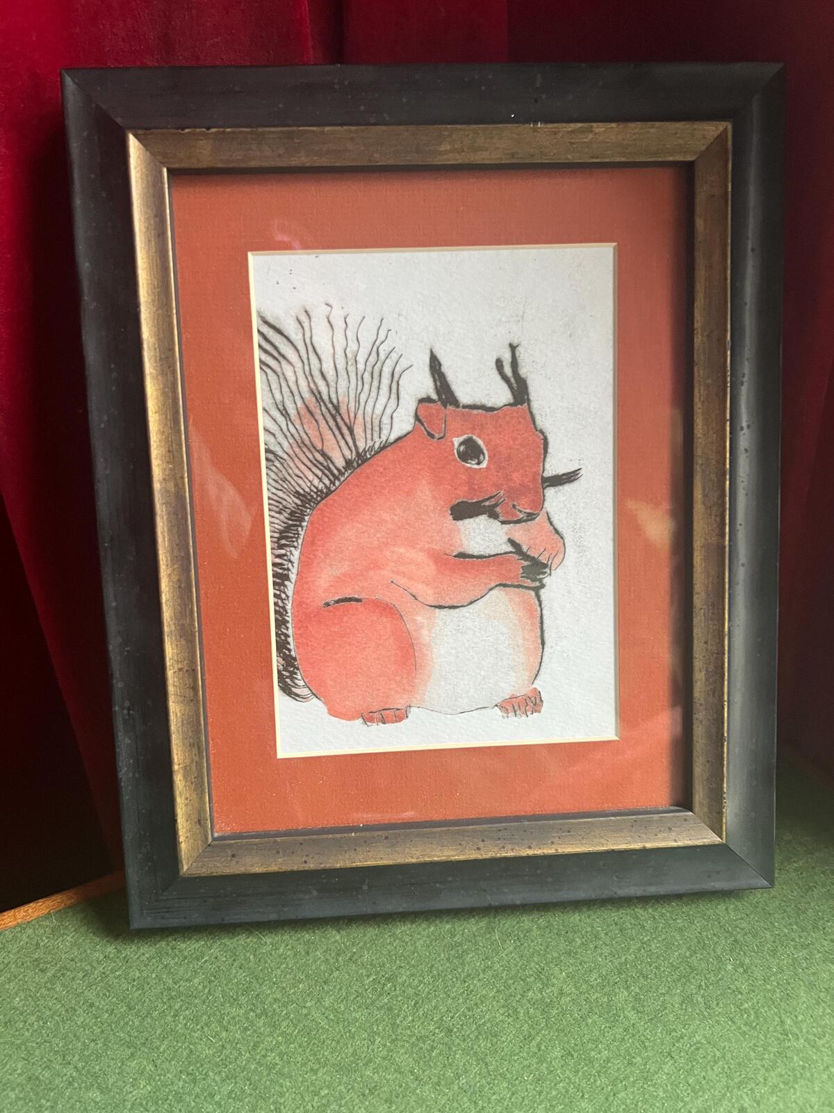 Framed Red Squirrel original art. Richard Spare style watercolour. Gallery wall art.