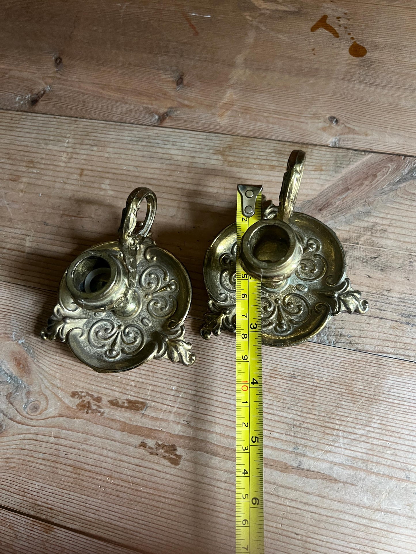 Pair of vintage brass art deco candle sticks.
