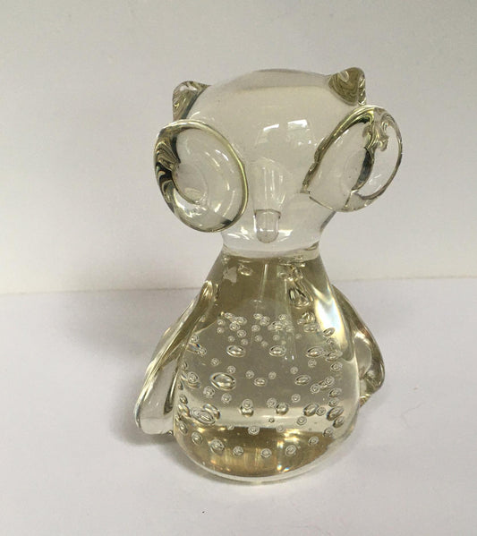 Quirky Blown glass big eyed owl figurine paperweight.