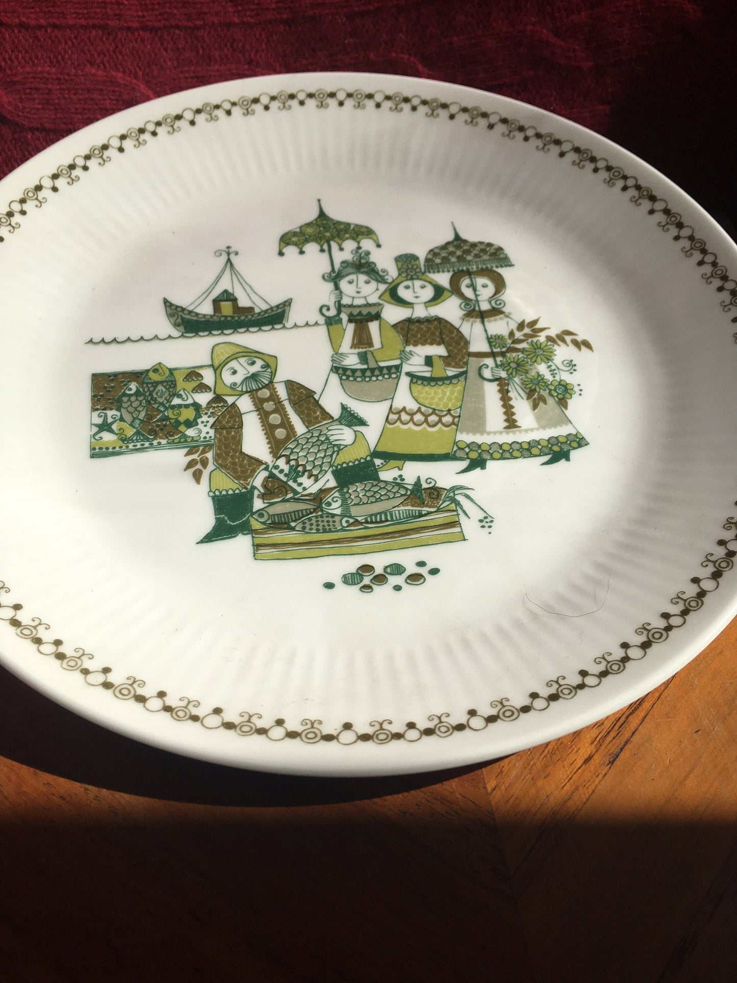 Figgjo Flint Norway "Market" serving cake plate. Scandinavian art pottery. c.1960s