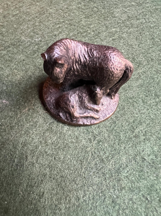 Miniature bronze cast Shetland Pony and foal figurine