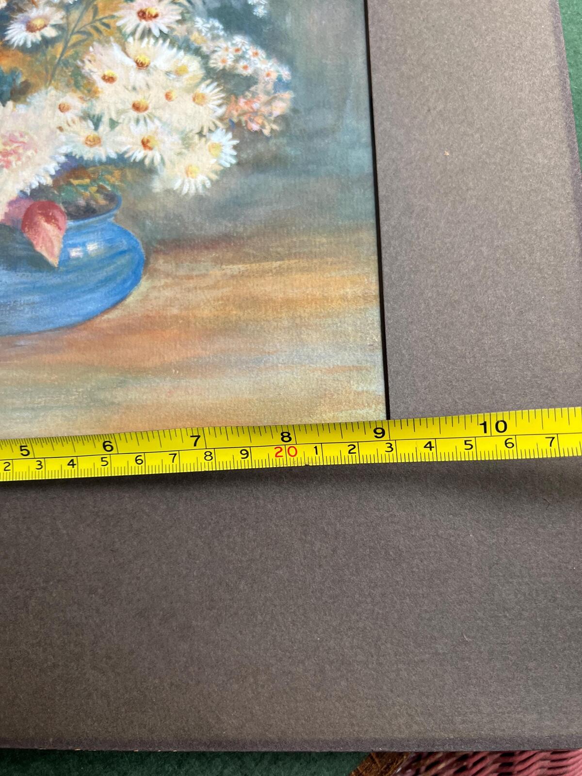 Original 1930s painting Daisies in a blue bowl. Gallery wall decor.