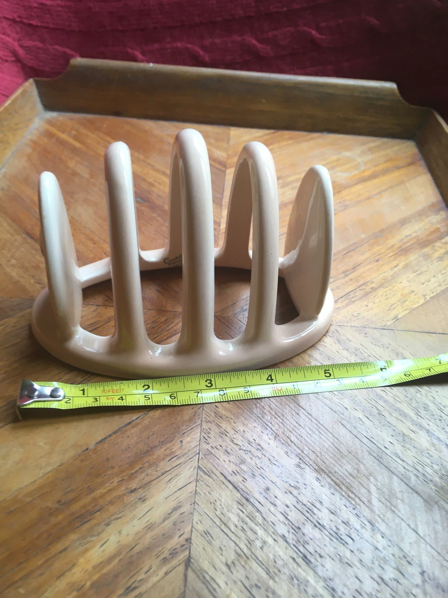 Carlton Ware pink ceramic toast rack. Pink raised flower detail. Stamped.