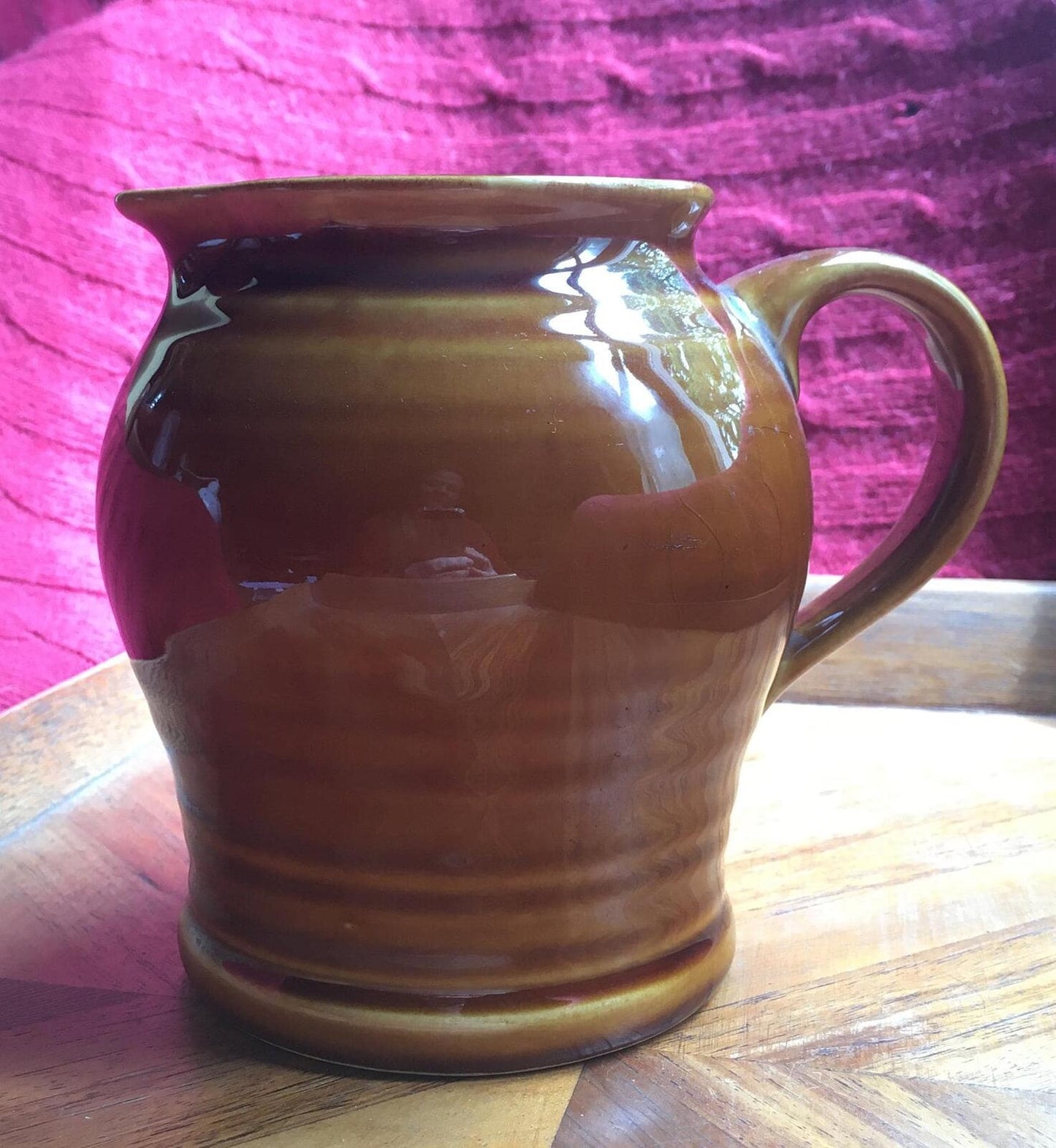 Brown glazed pitcher. Large stone ware water jug Vintage East German ceramics