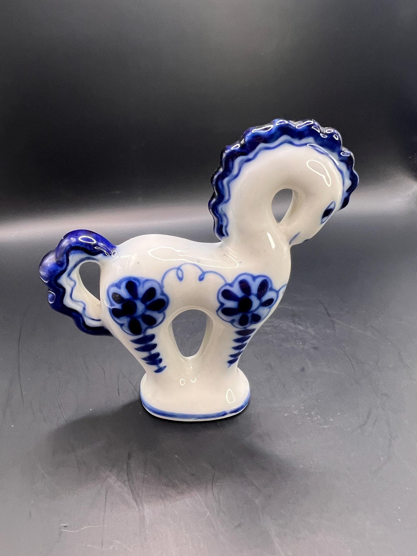 Porcelain Horse Figurine Gzhel Hand Painted Stamped Made in USSR.
