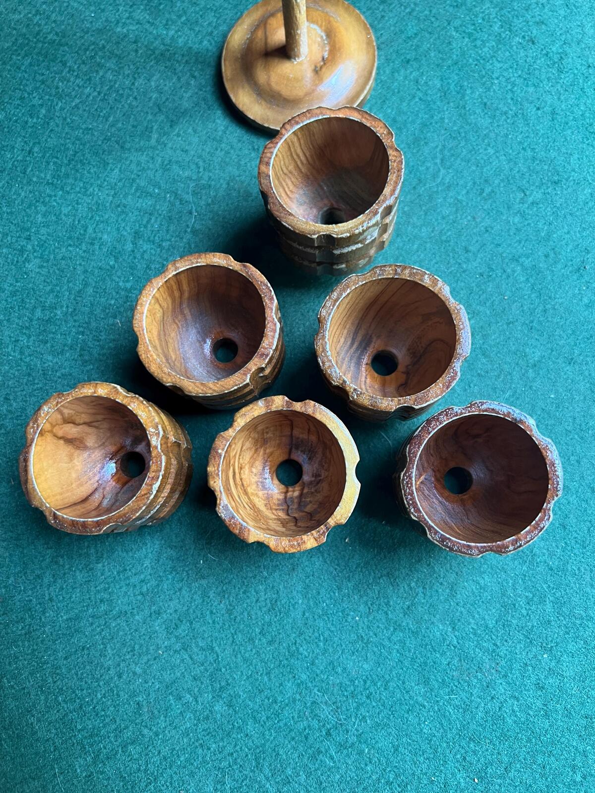 Vintage Wooden Set 6 stackable eggcups MCM Kitchen Cubist teak egg cup set.