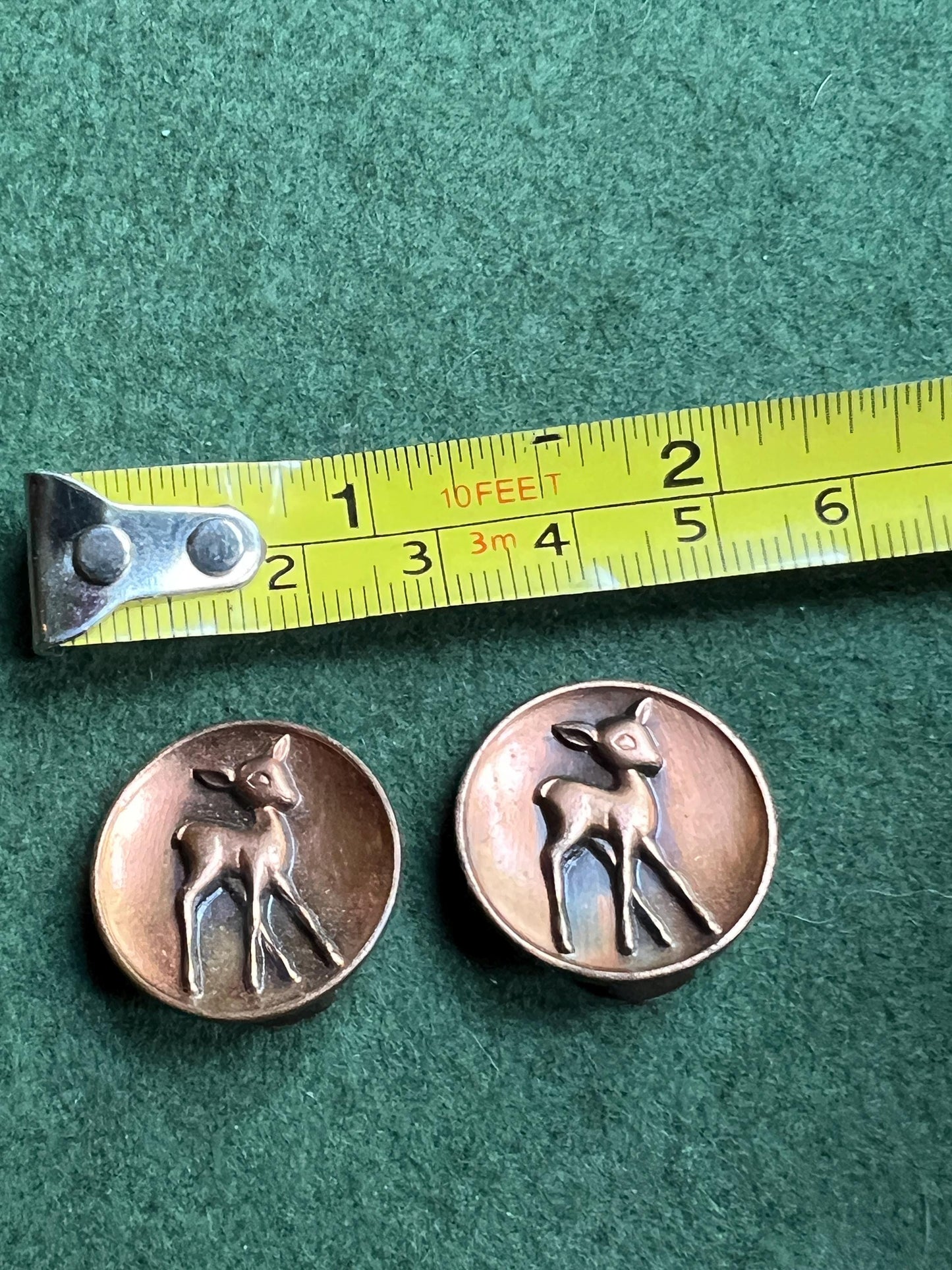 Vintage copper earrings. Clip on round deer foal earrings.