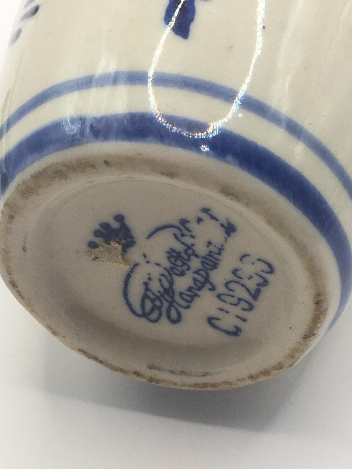 Delft Ware posy bud vase. Windmill and floral decoration Holland pottery vase