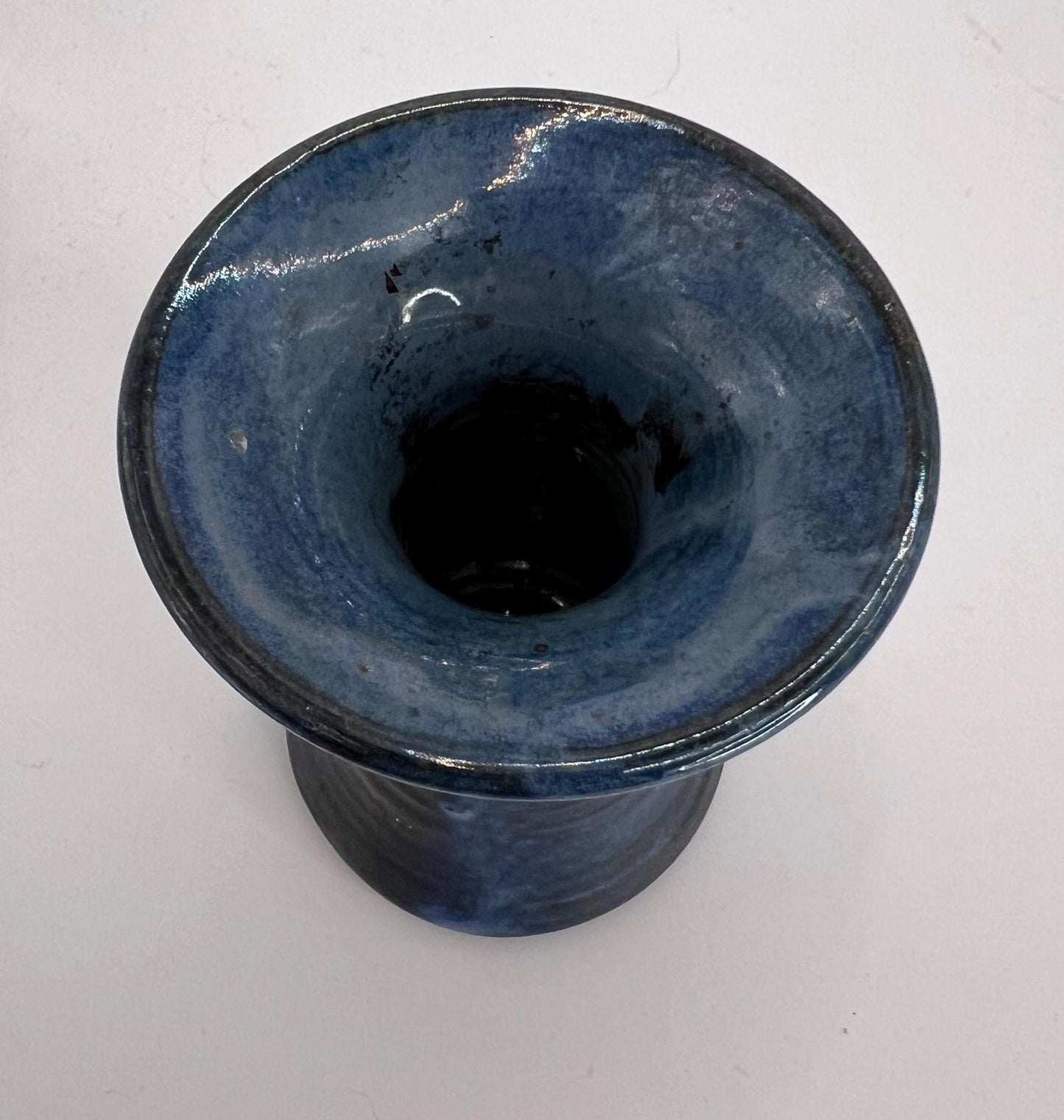 Blue black glaze trumpet vase. Marked 'aino'.
