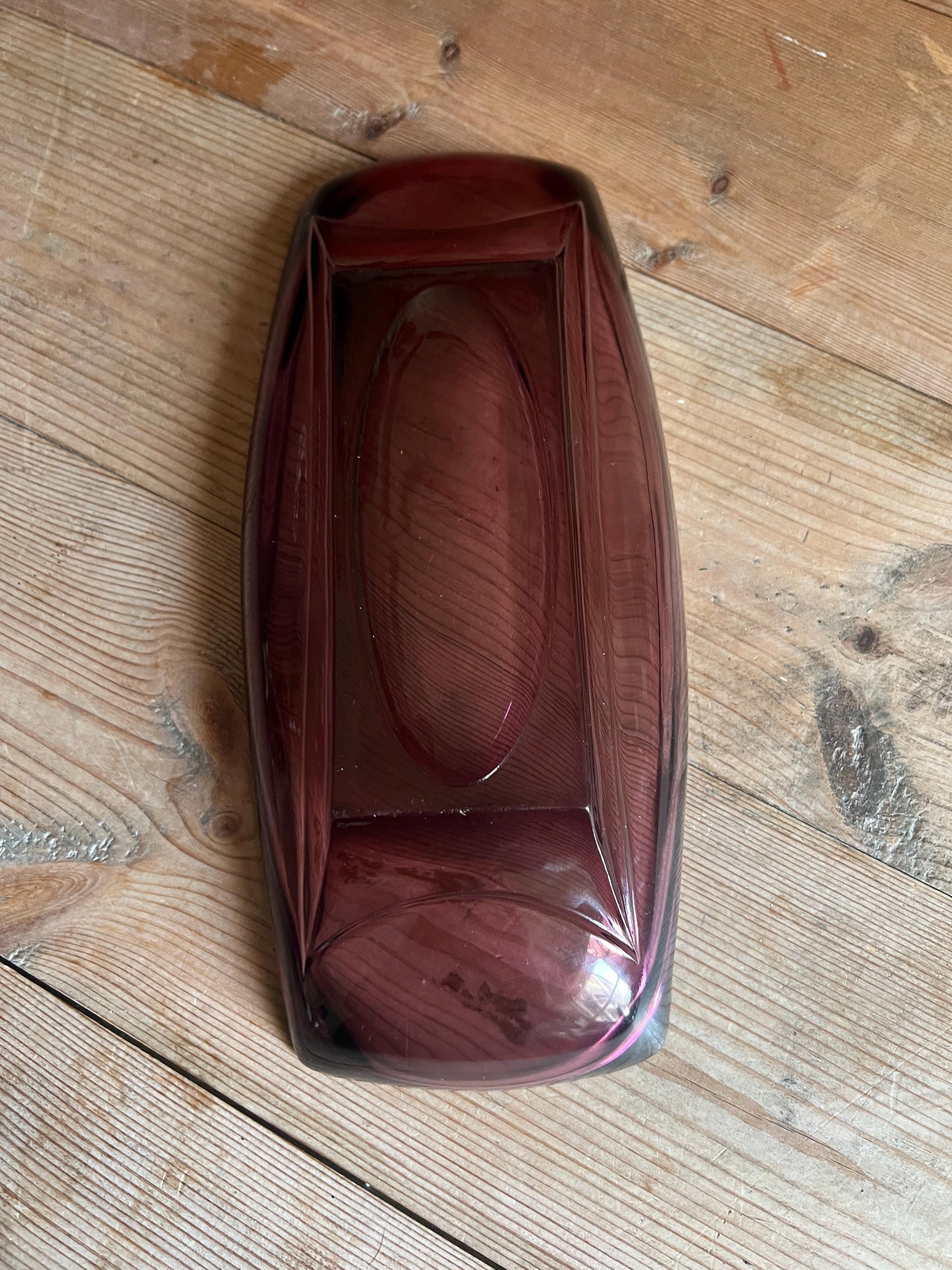 Vintage Amethyst Glass Rectangle Relish Serving Bowl.