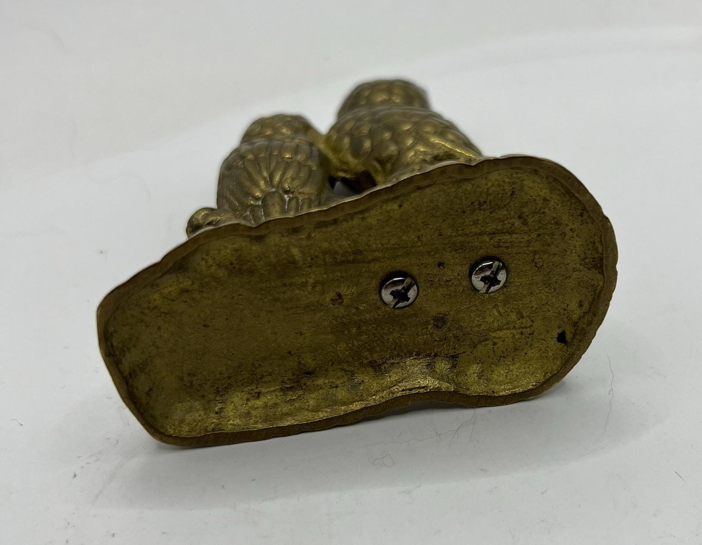 Vintage brass owl mum and baby figurine. Owl family Sitting on a branch.