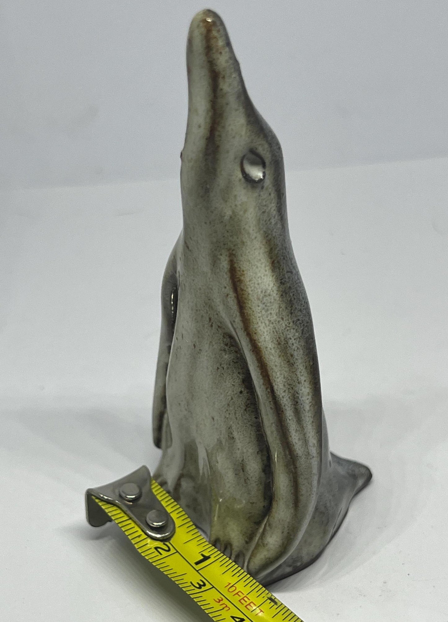 Quirky penguin terracotta red ware glazed figurine Sky gazing signed studio pottery penguin