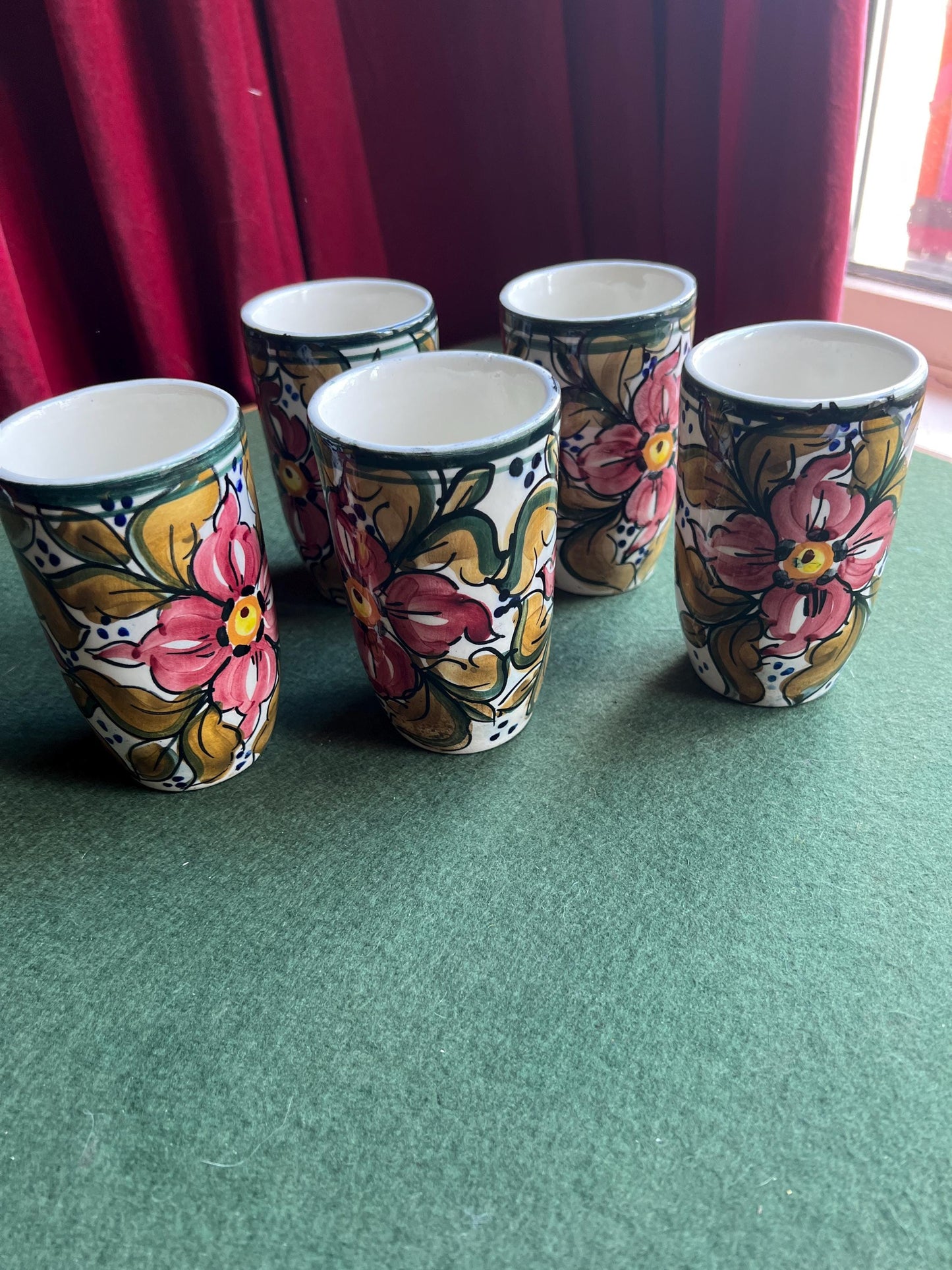 Set 5 ceramic studio pottery tumblers.