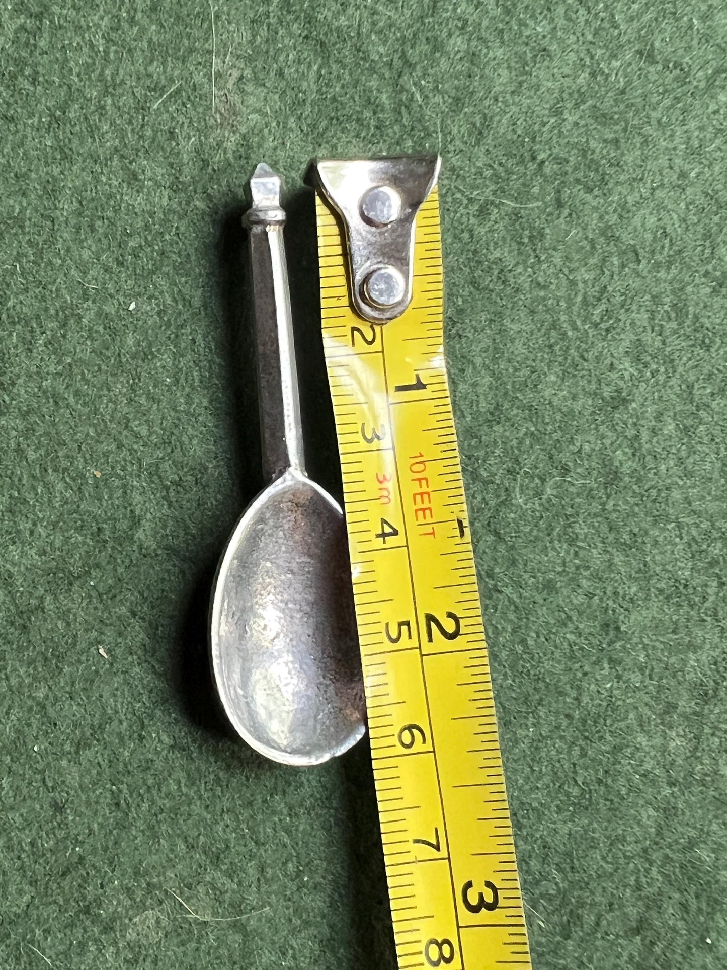 Vintage silver tone spoon pendant. Chatelaine style mini spoon.