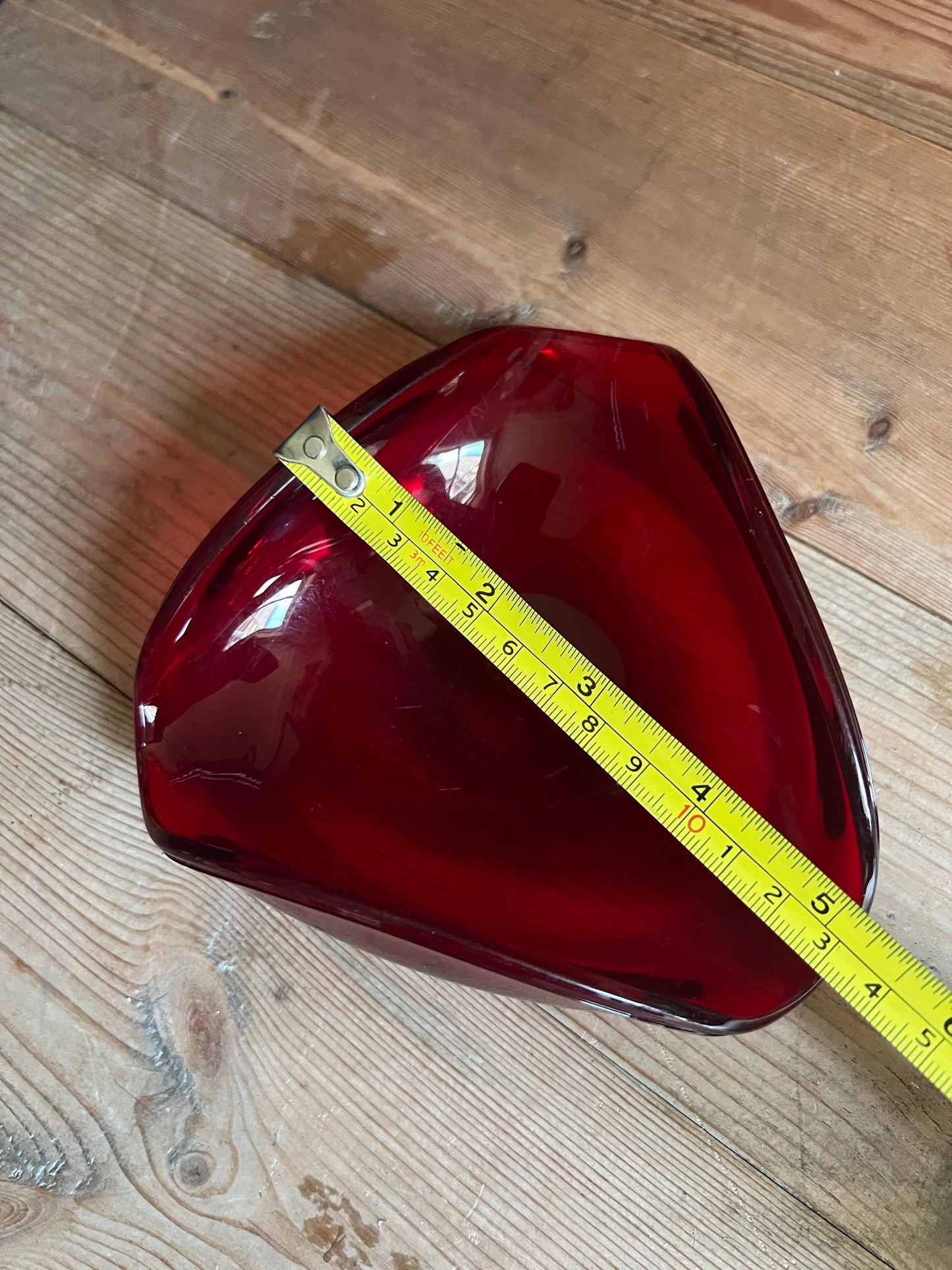 Vintage glass ashtray Red glass UV reactive bonbon trinket dish.