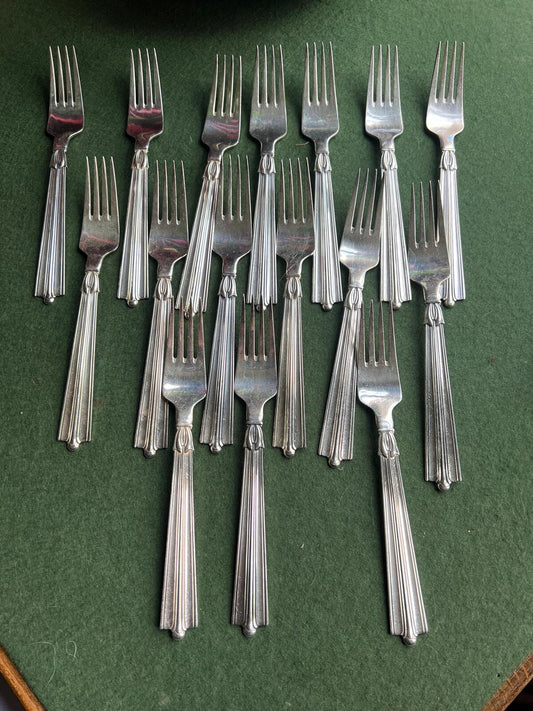 Danish Silver plated forks. Stamped GBS Prima Solvplet. 2 sets of 8 available. Silver plated flatware.