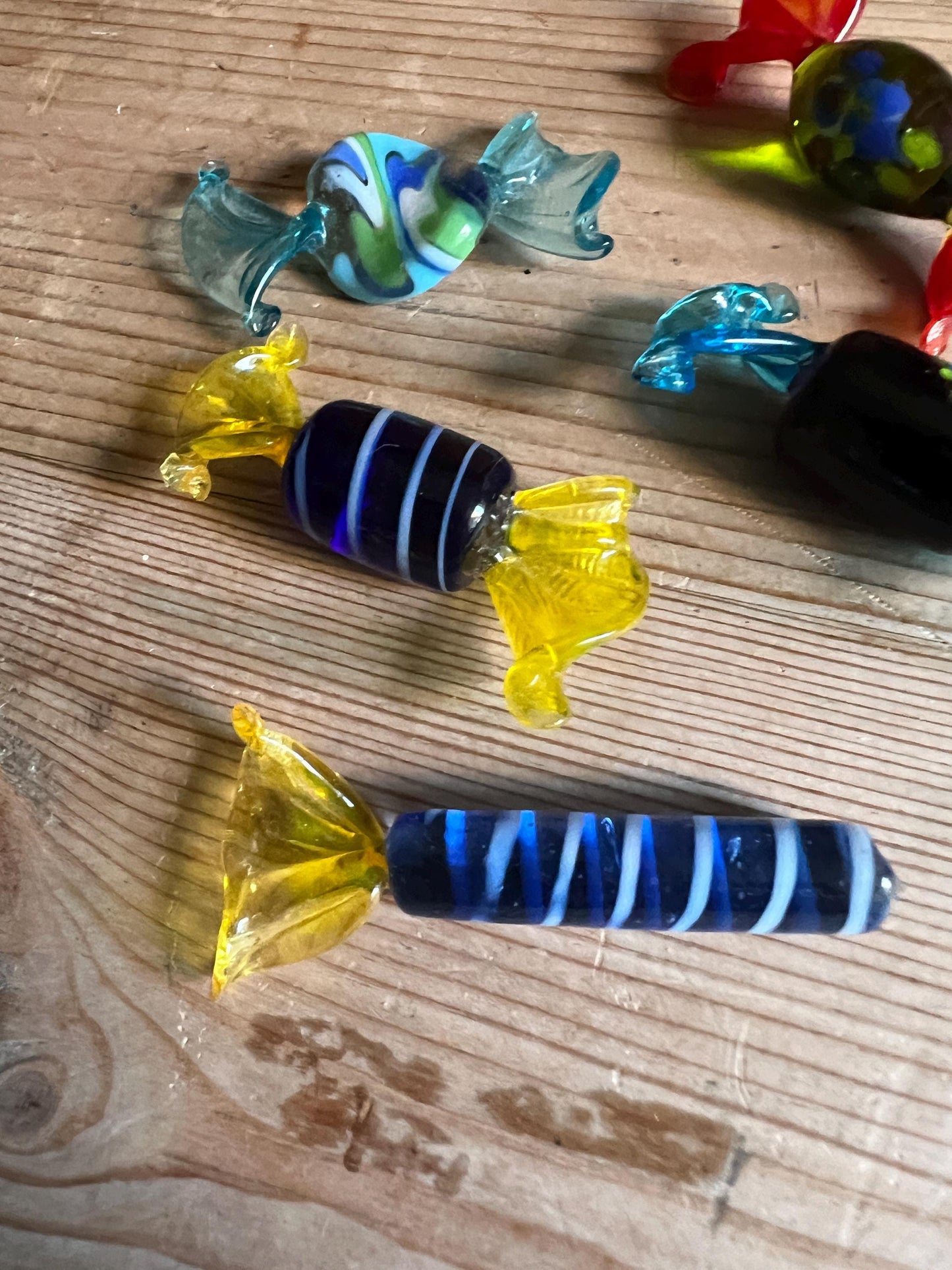 Set 4 Murano glass candies. Multicoloured glass decorative sweeties. Italian glass decor.