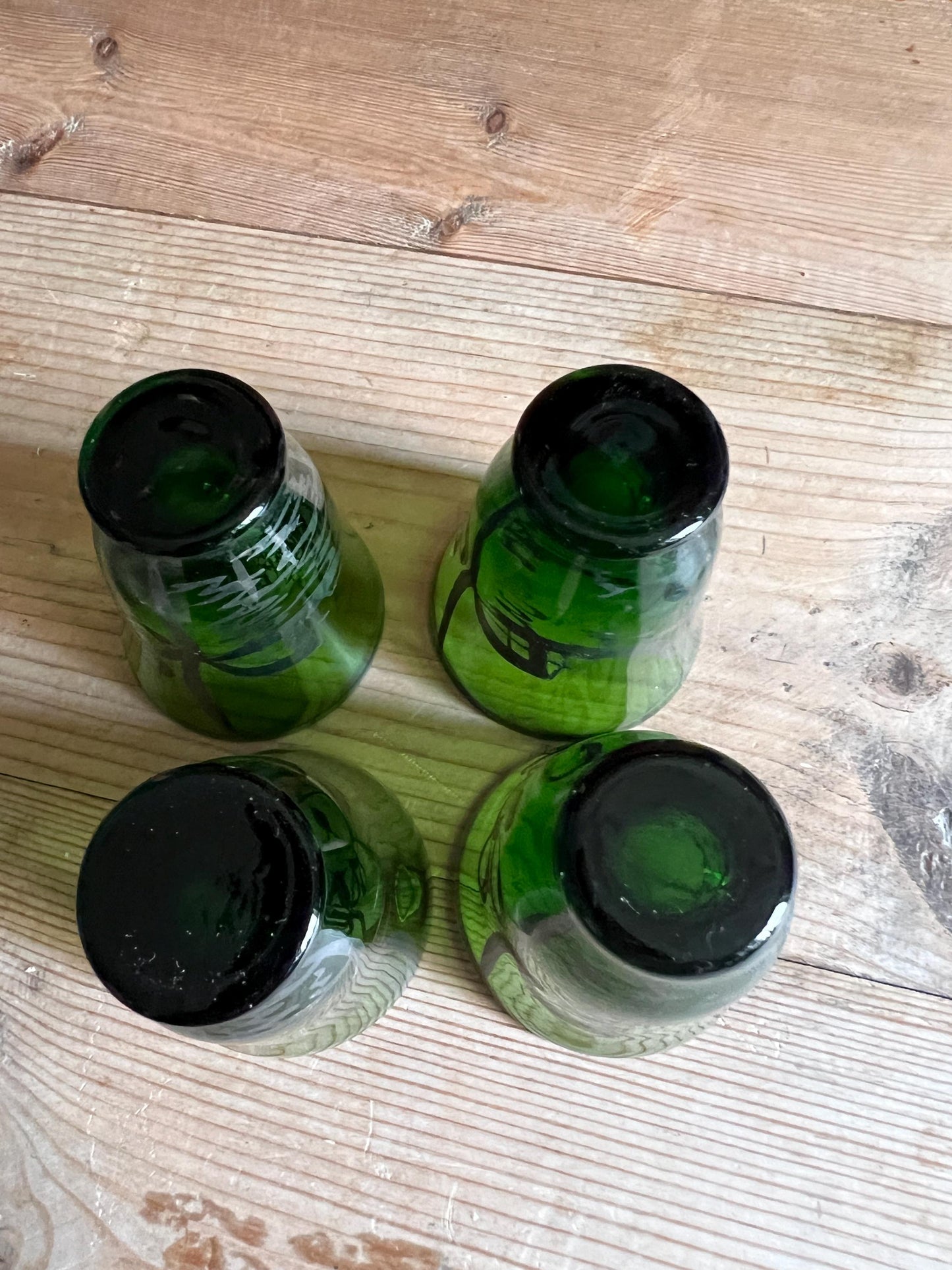 Vintage shot glasses Set 4 emerald green silver overlay port sherry glasses.