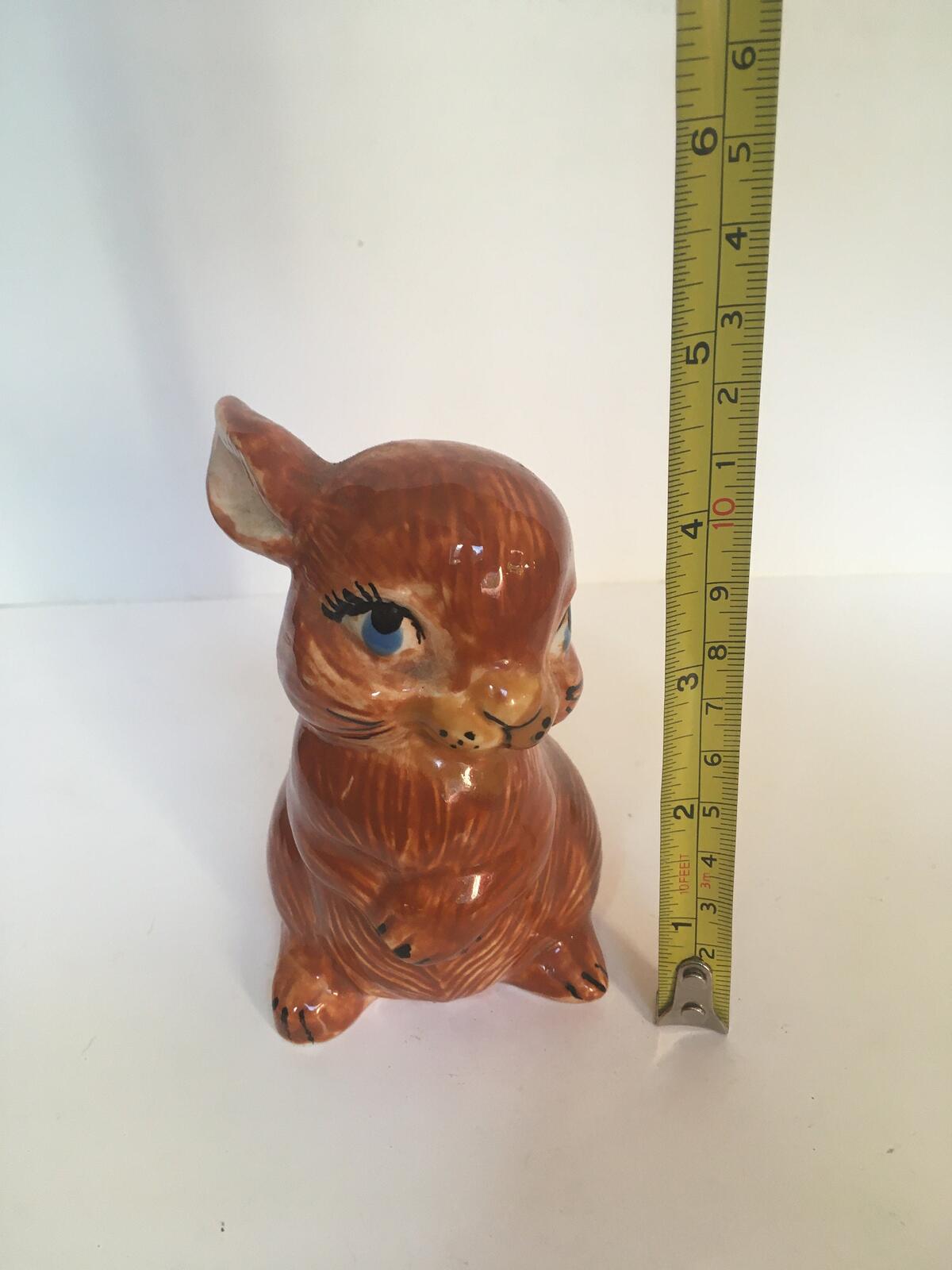 Vintage ceramic doe-eyed rabbit. Cute hand painted bunny figurine.