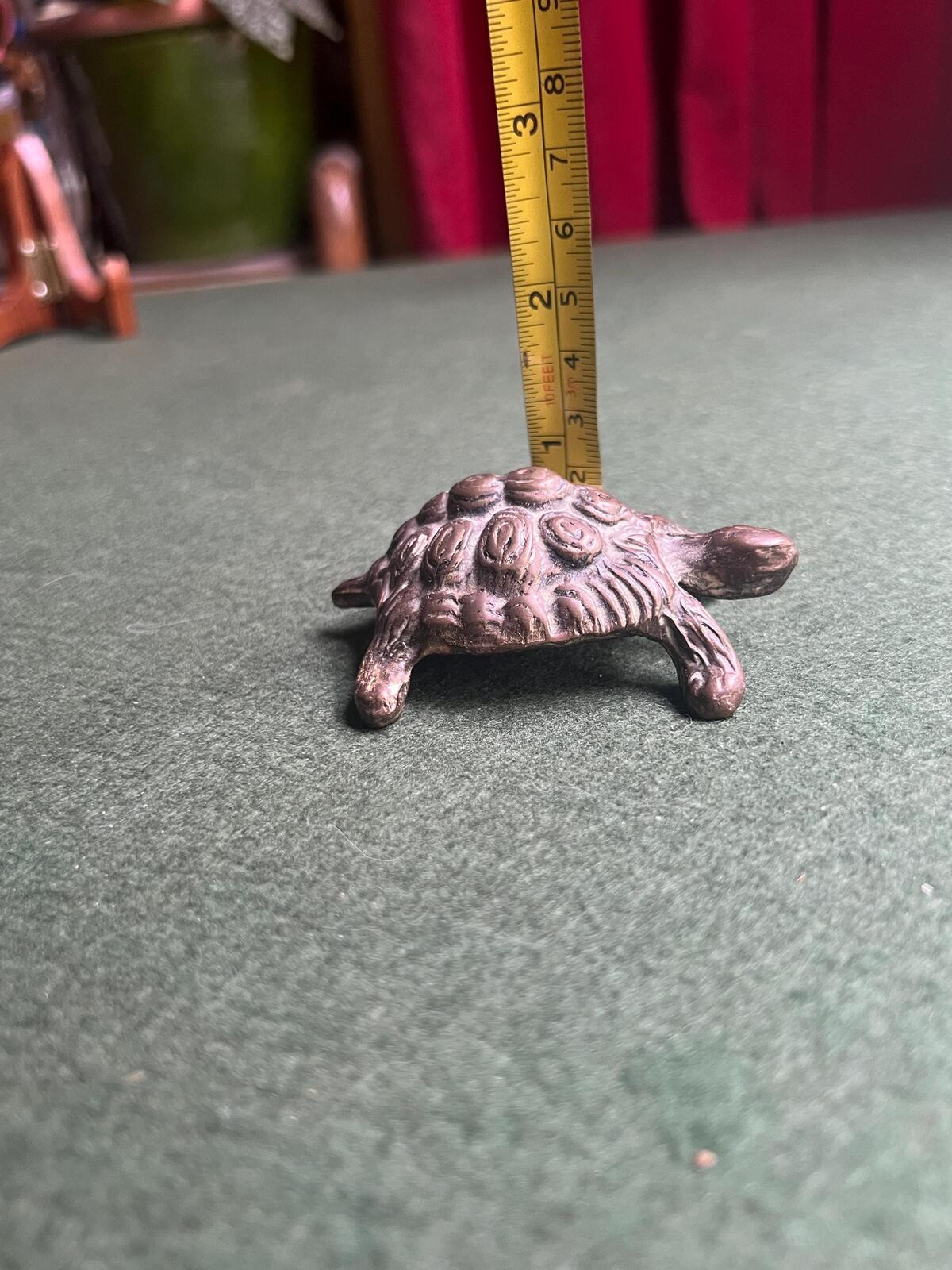 Vintage solid bronze tortoise figurine. Quirky paperweight tea pet brush holder. Gift for artist.