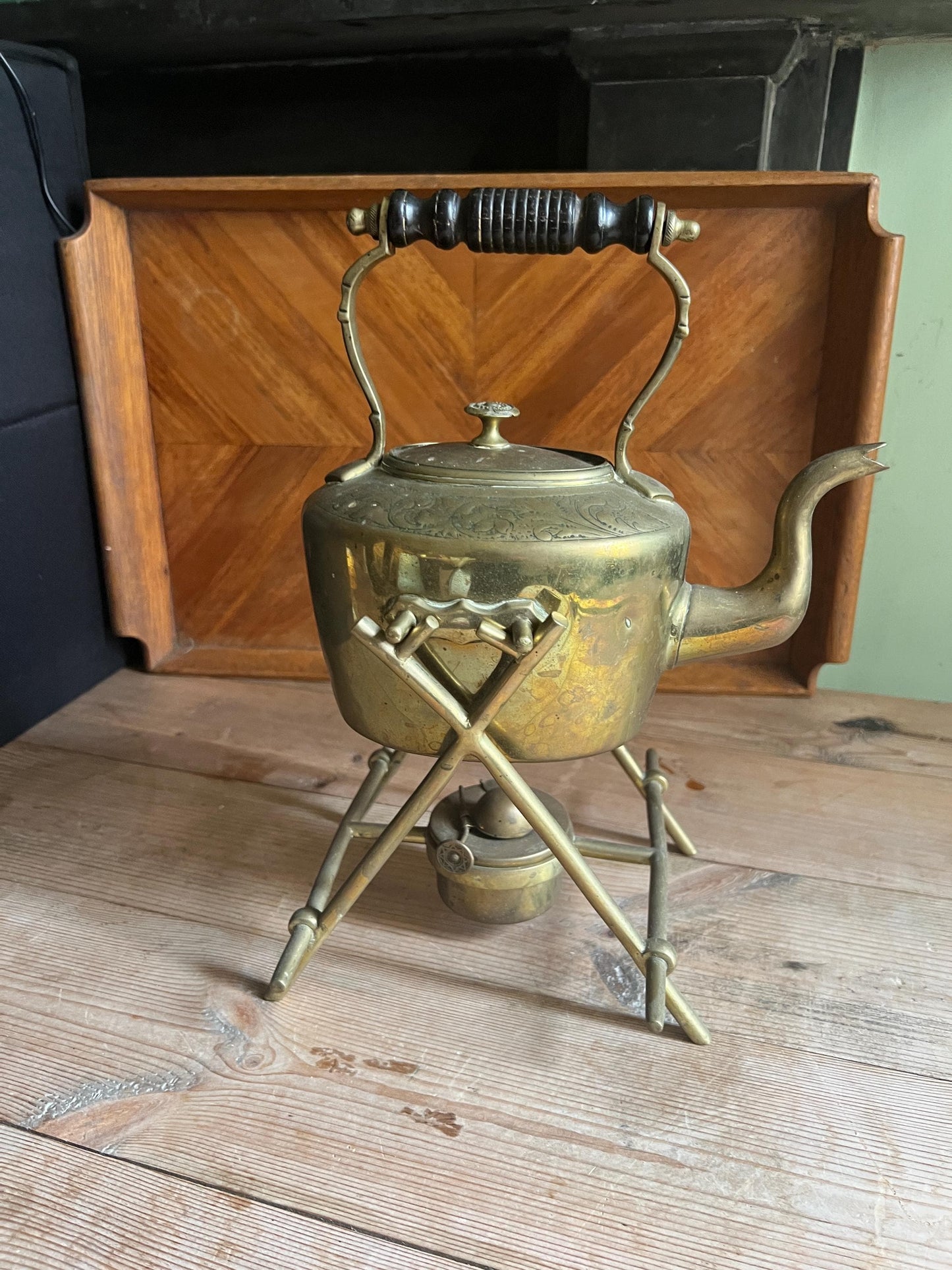 William Soutter Brass Spirit Kettle with Stand.